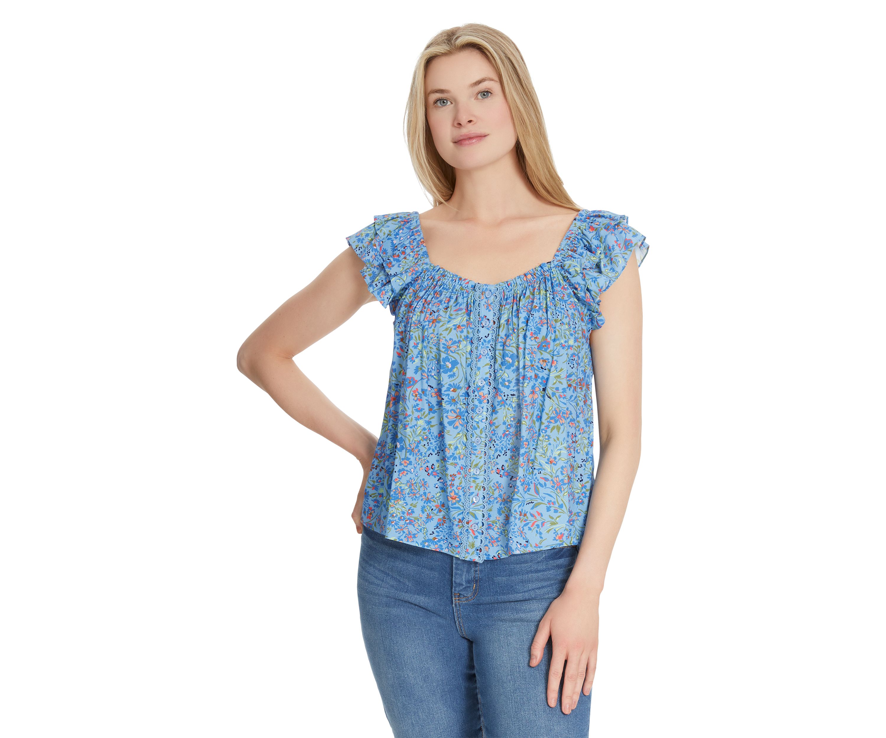 Violetta Flutter Sleeve Printed Blouse