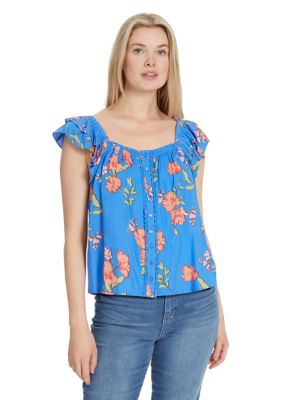 Jessica Simpson Women's Violetta Flutter Sleeve Printed Blouse, XL