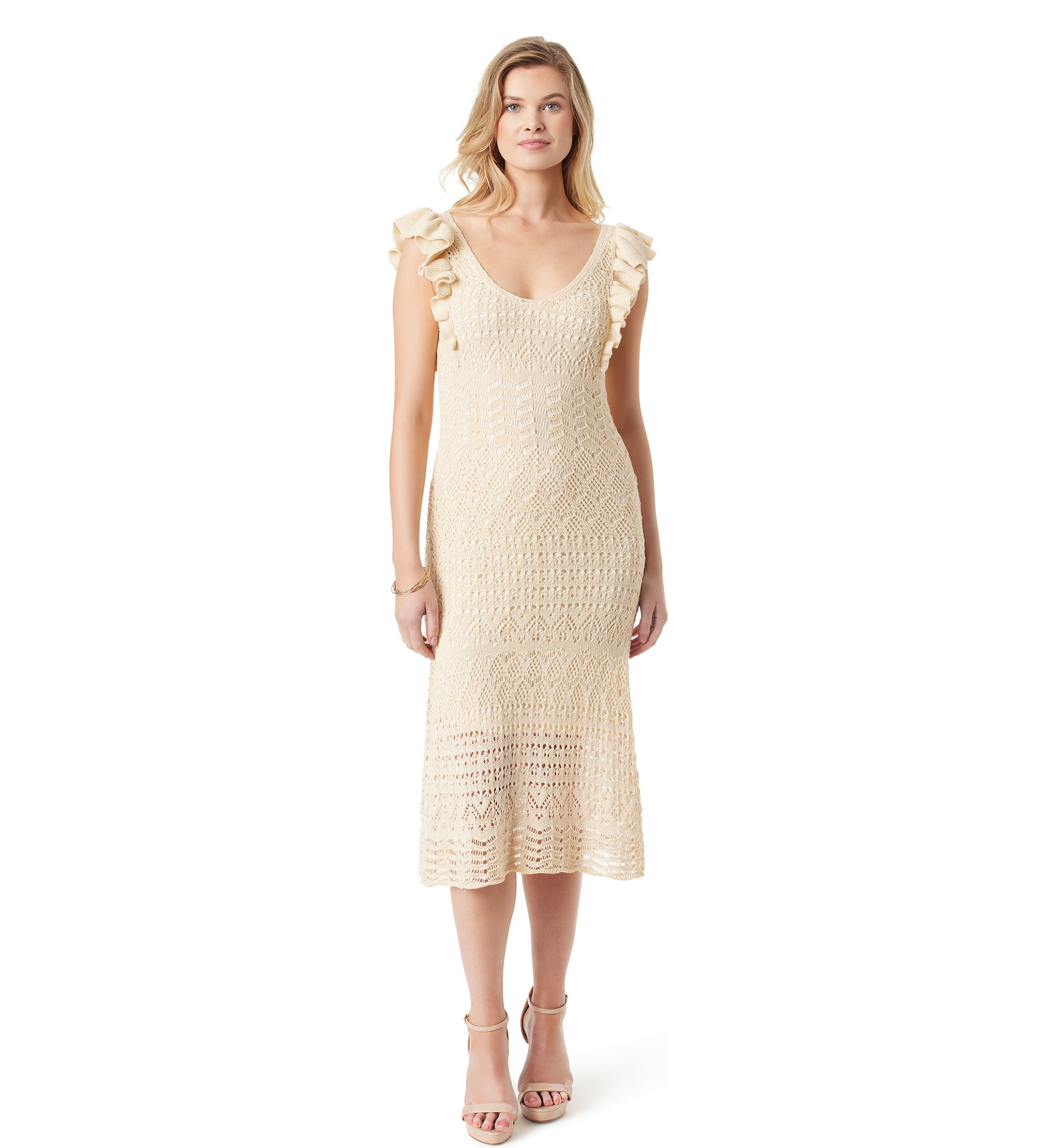Ocean Ruffle Sleeve Crochet Dress