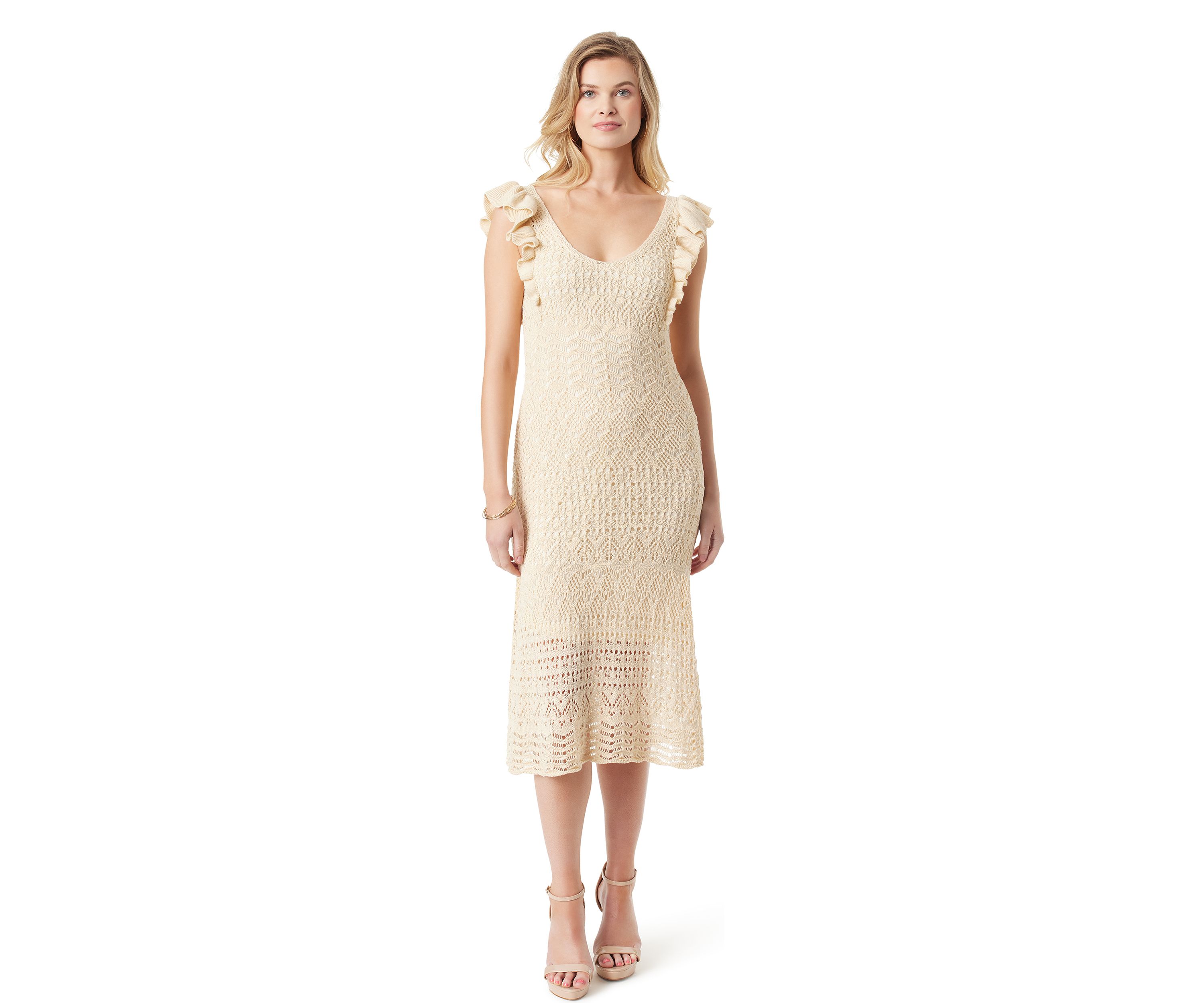 Ocean Ruffle Sleeve Crochet Dress