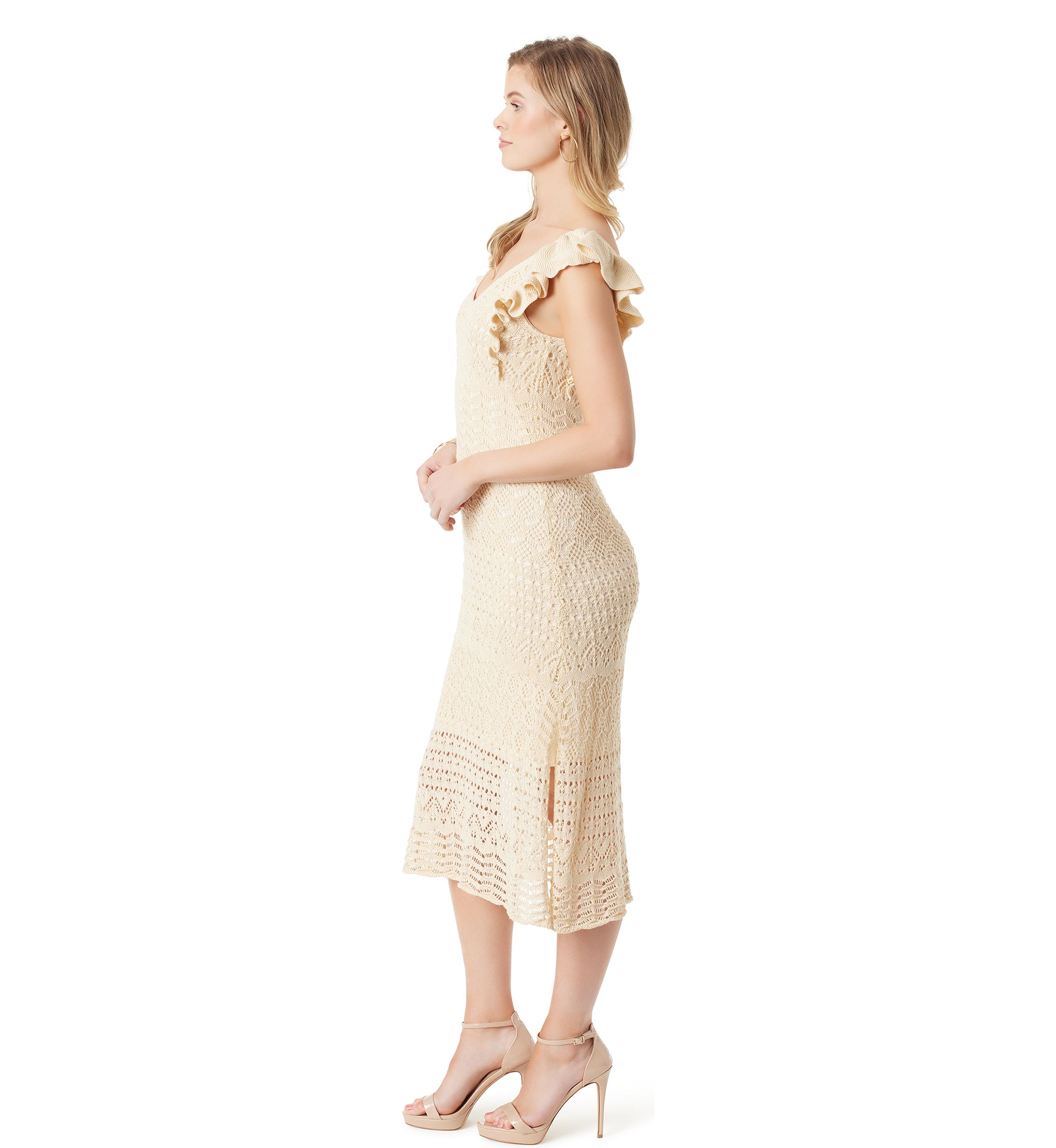 Ocean Ruffle Sleeve Crochet Dress