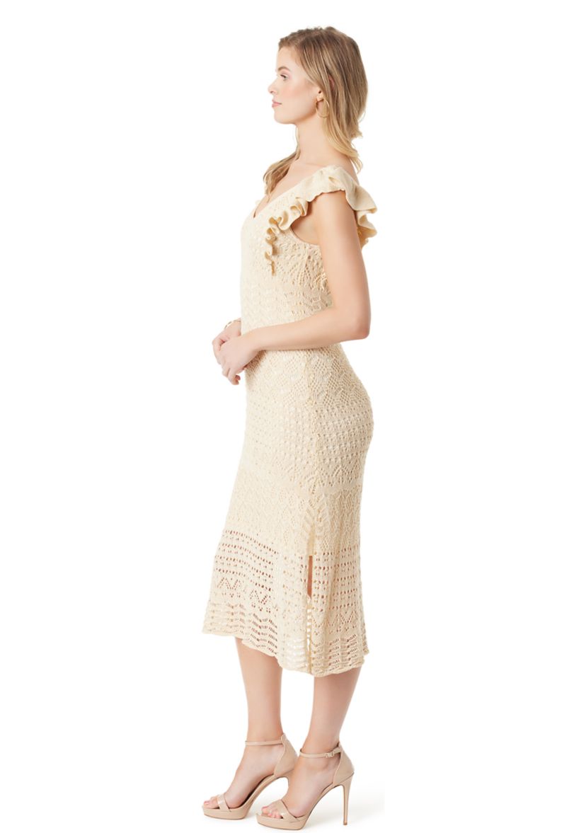 Ocean Ruffle Sleeve Crochet Dress