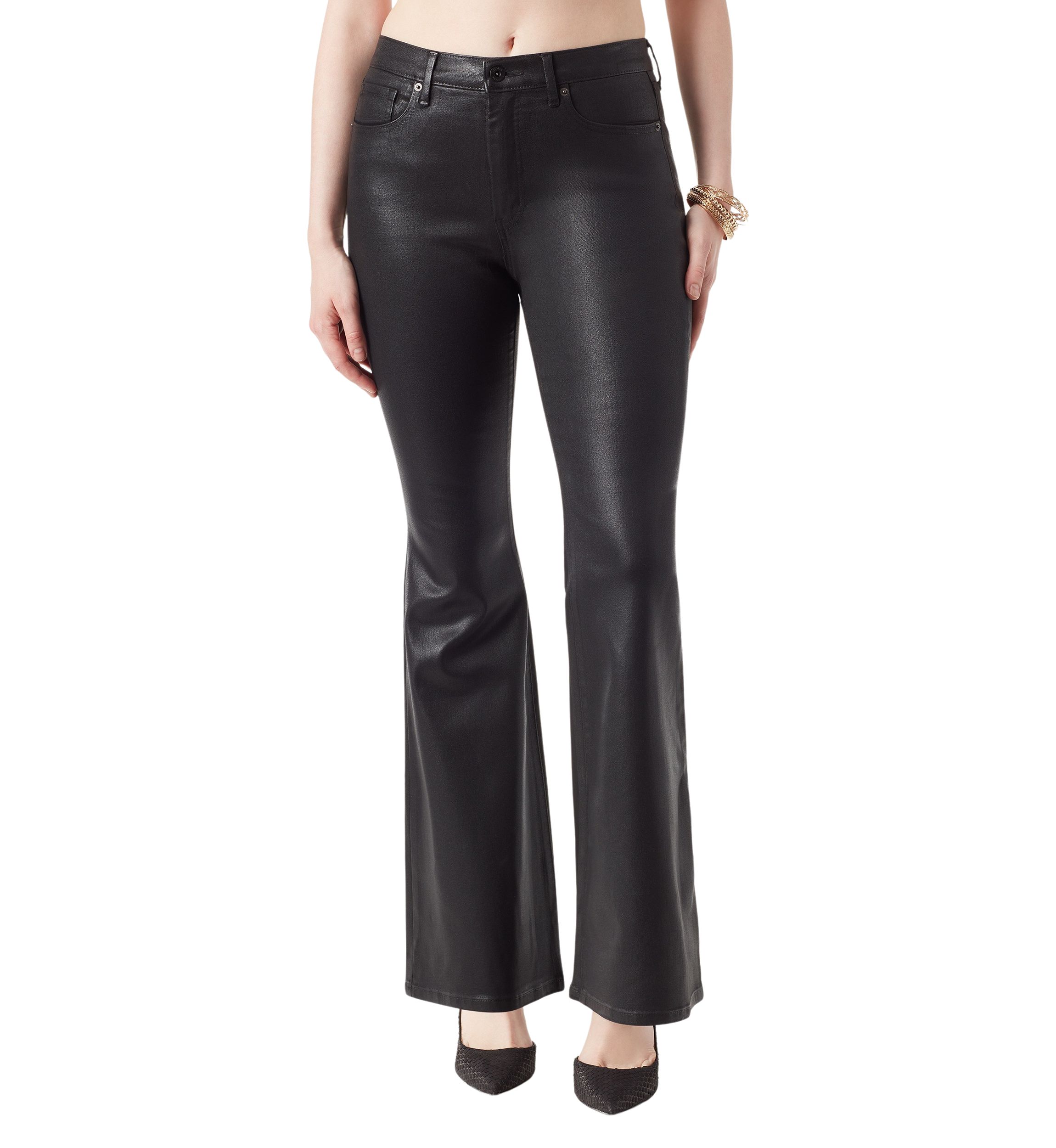 Faux Leather Charm Flare Pants