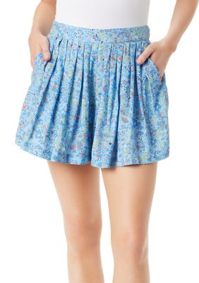 Jessica Simpson Women's Lynie Printed Soft Shorts, Blue, XL