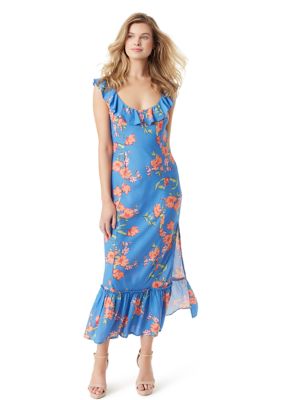 Jessica Simpson Women's Raya Ruffle Sleeve Printed Maxi Dress, XL