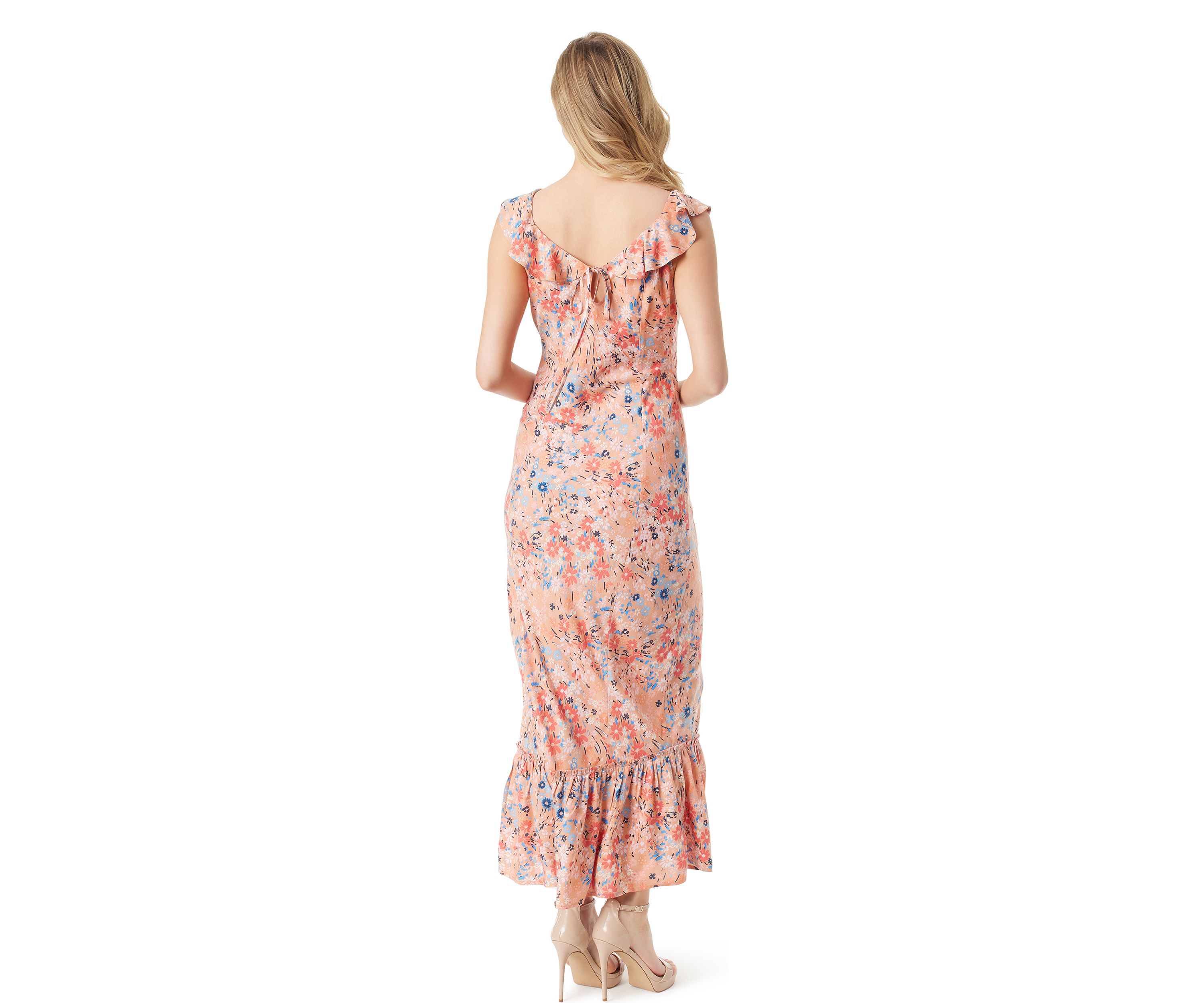 Raya Ruffle Sleeve Printed Maxi Dress