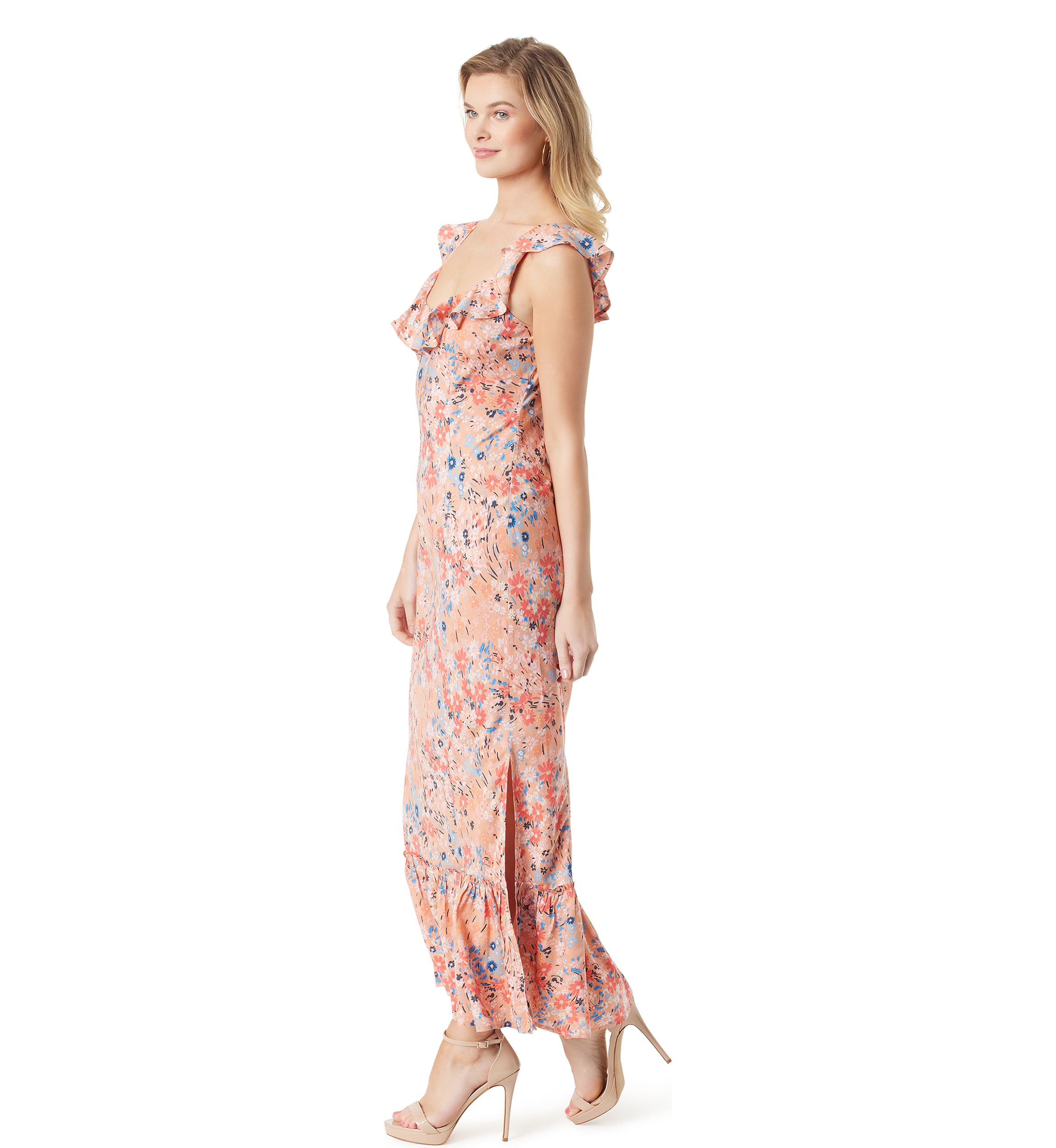 Raya Ruffle Sleeve Printed Maxi Dress