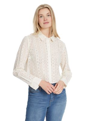 Jessica Simpson Women's Giana Long Sleeve Eyelet Shirt, XL