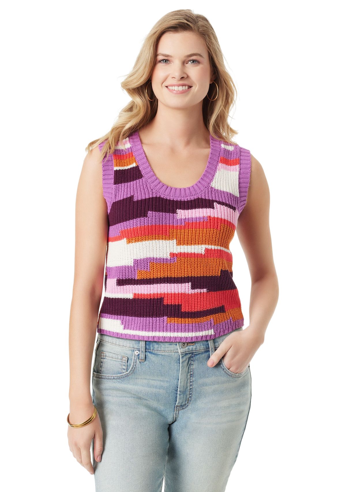 Womens Color Block Sleeveless Sweater 