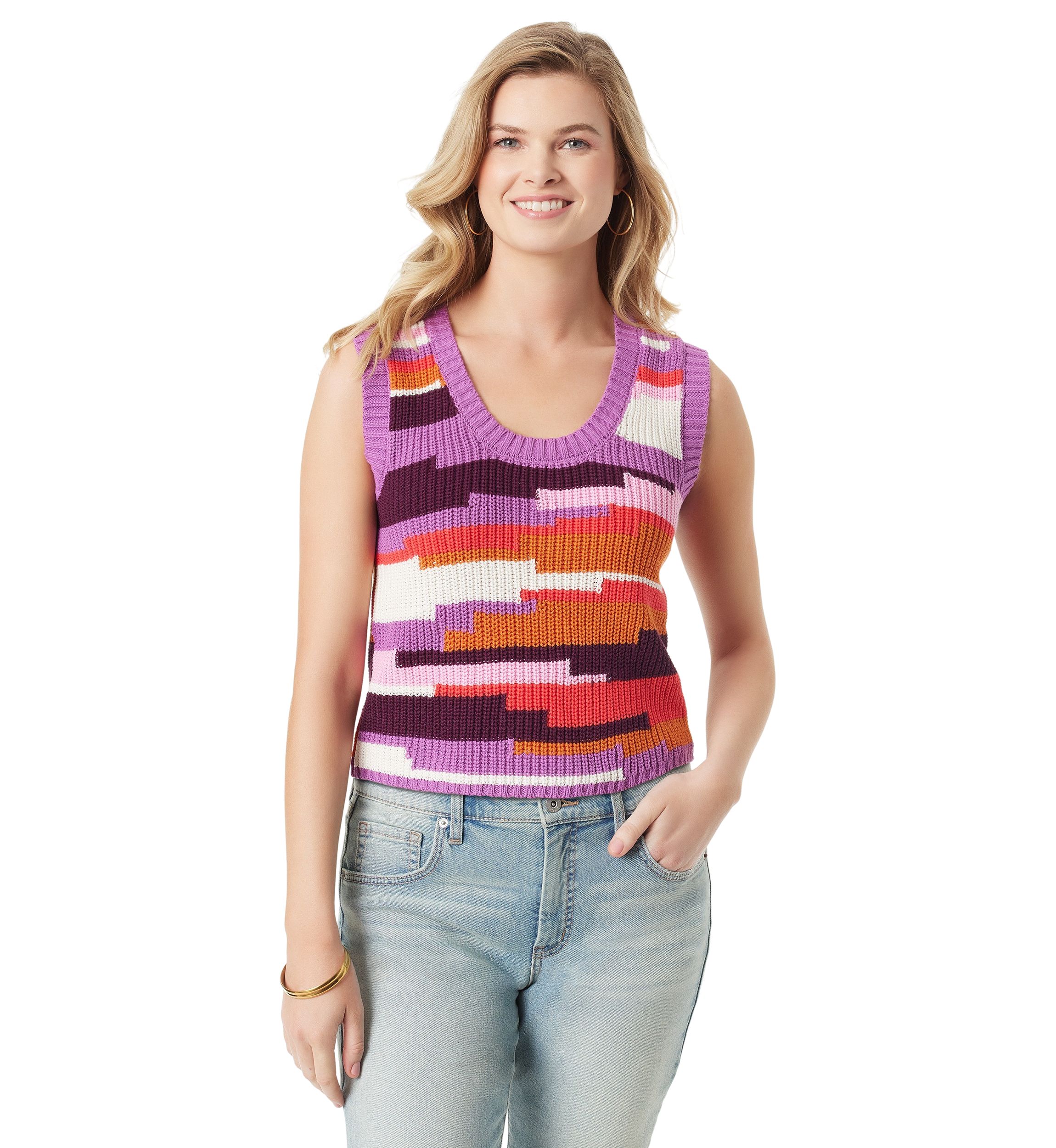 Womens Color Block Sleeveless Sweater 