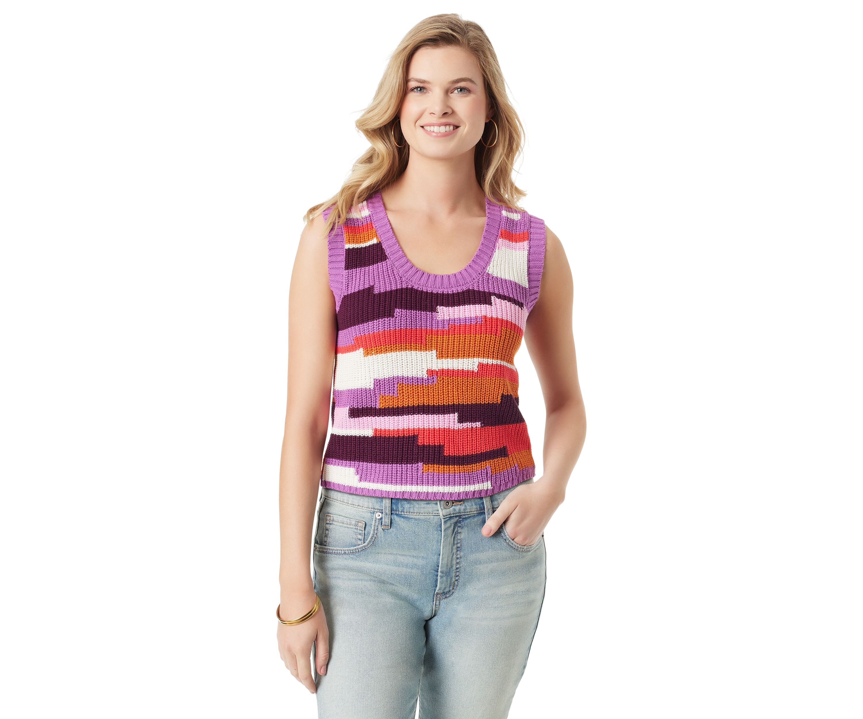 Womens Color Block Sleeveless Sweater 