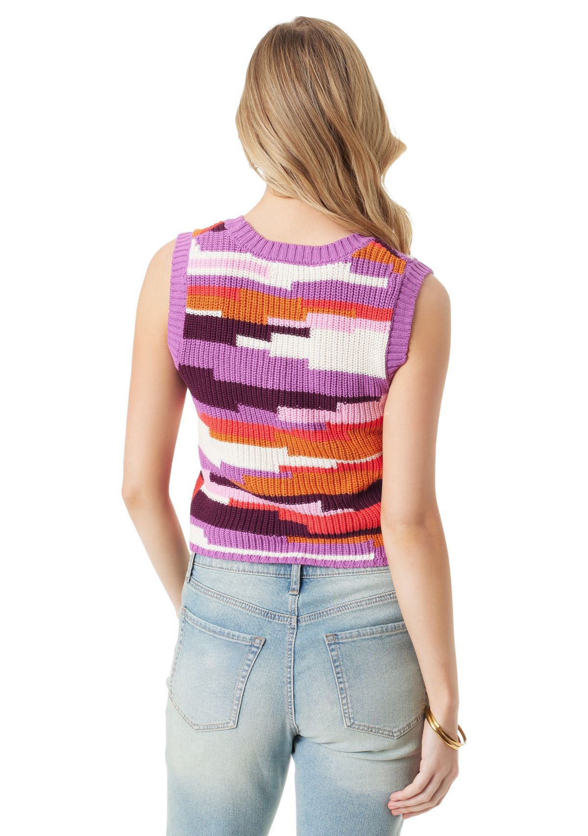 Womens Color Block Sleeveless Sweater 