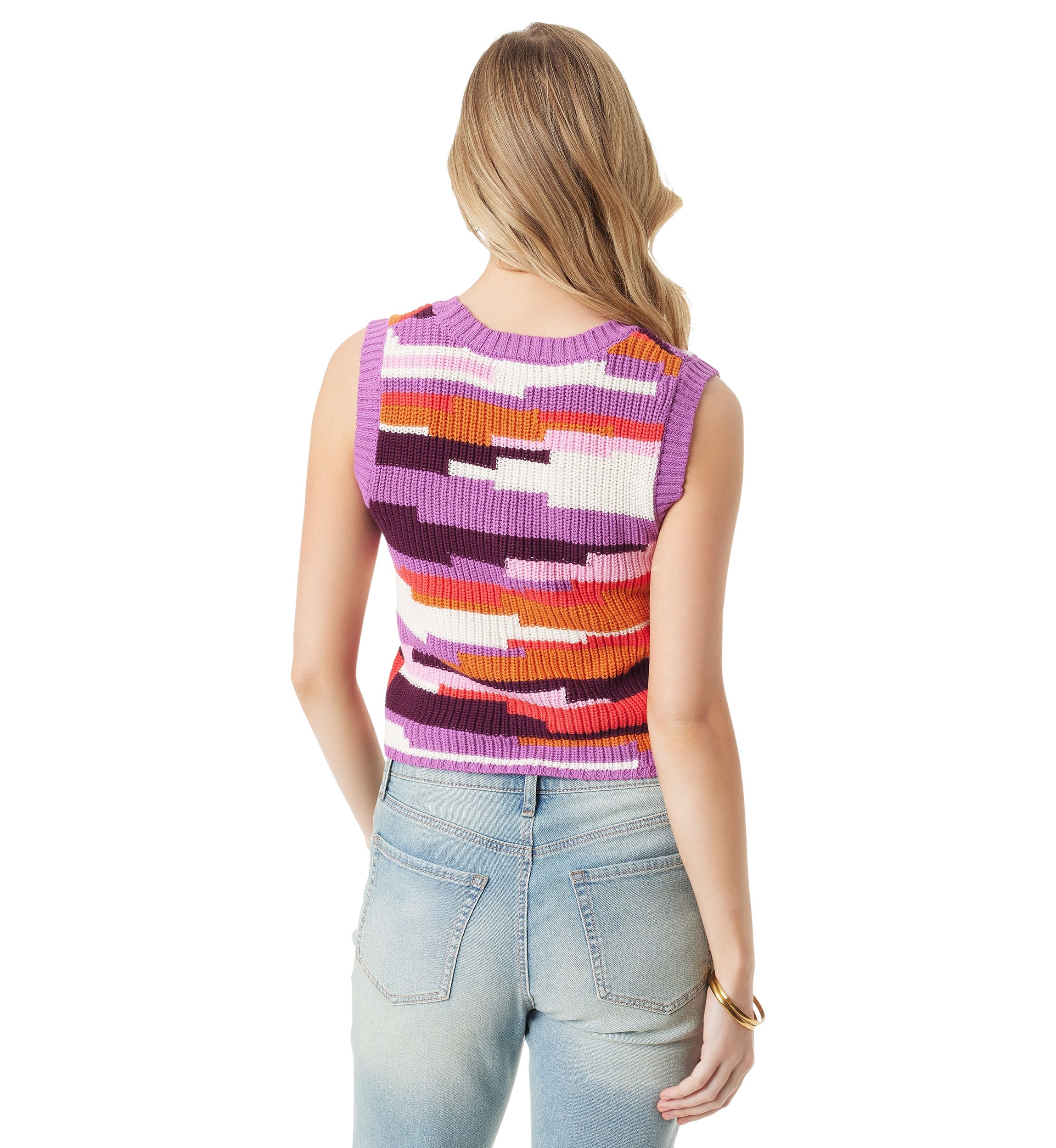 Womens Color Block Sleeveless Sweater 