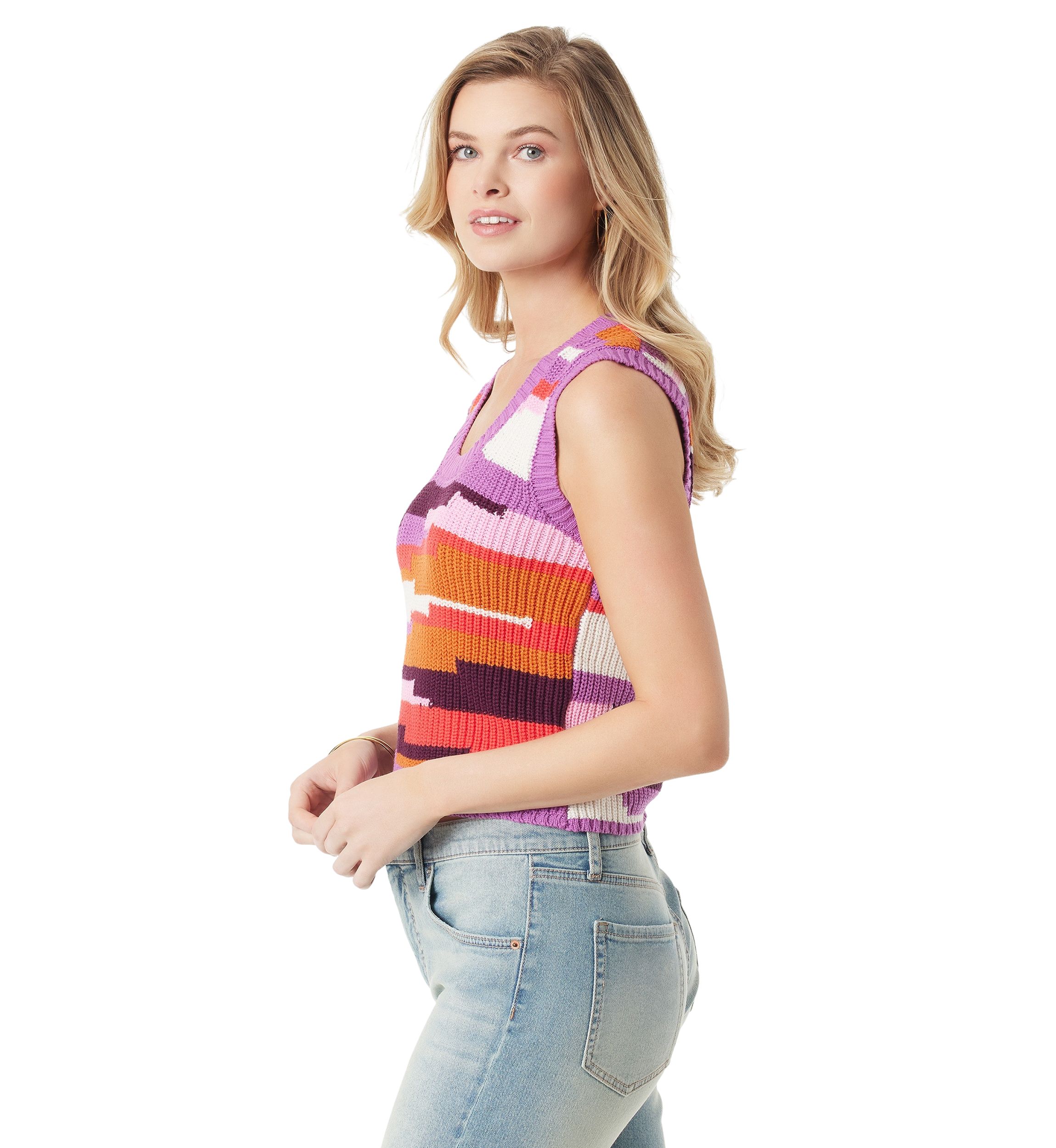 Womens Color Block Sleeveless Sweater 