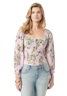 Jessica Simpson Women's Illona Long Sleeve Printed Blouse, Pink, Large