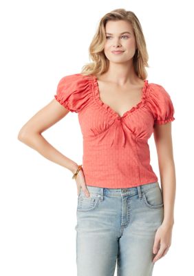 Juniors' SO® Smocked Bottom Cinched Sleeve Top