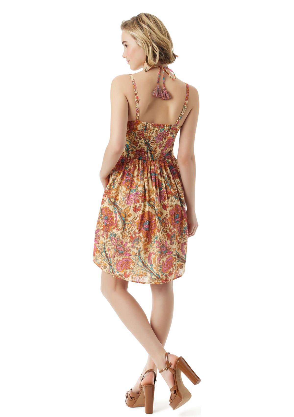 Womens Printed Tie Neck Dress