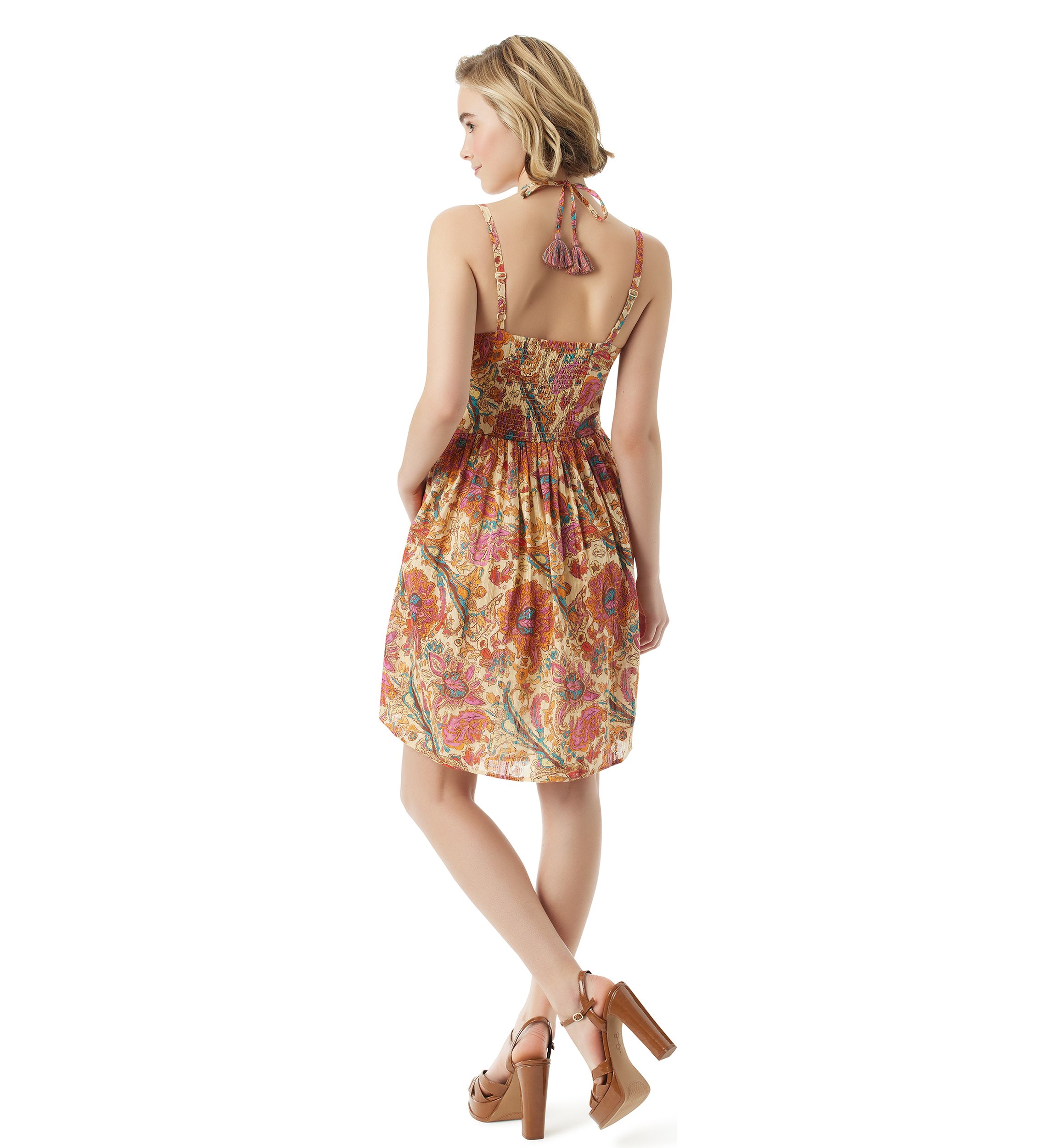 Womens Printed Tie Neck Dress