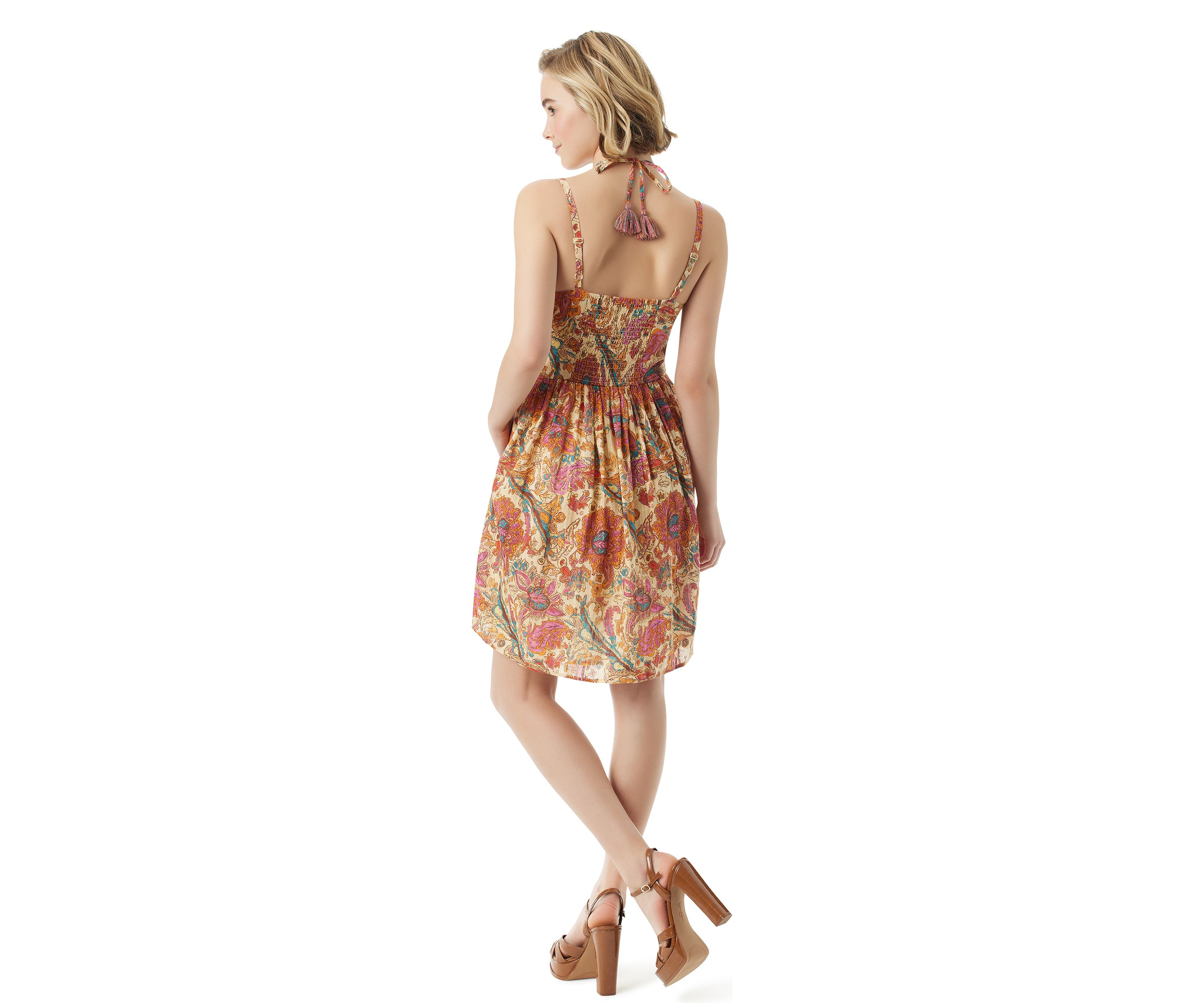 Womens Printed Tie Neck Dress