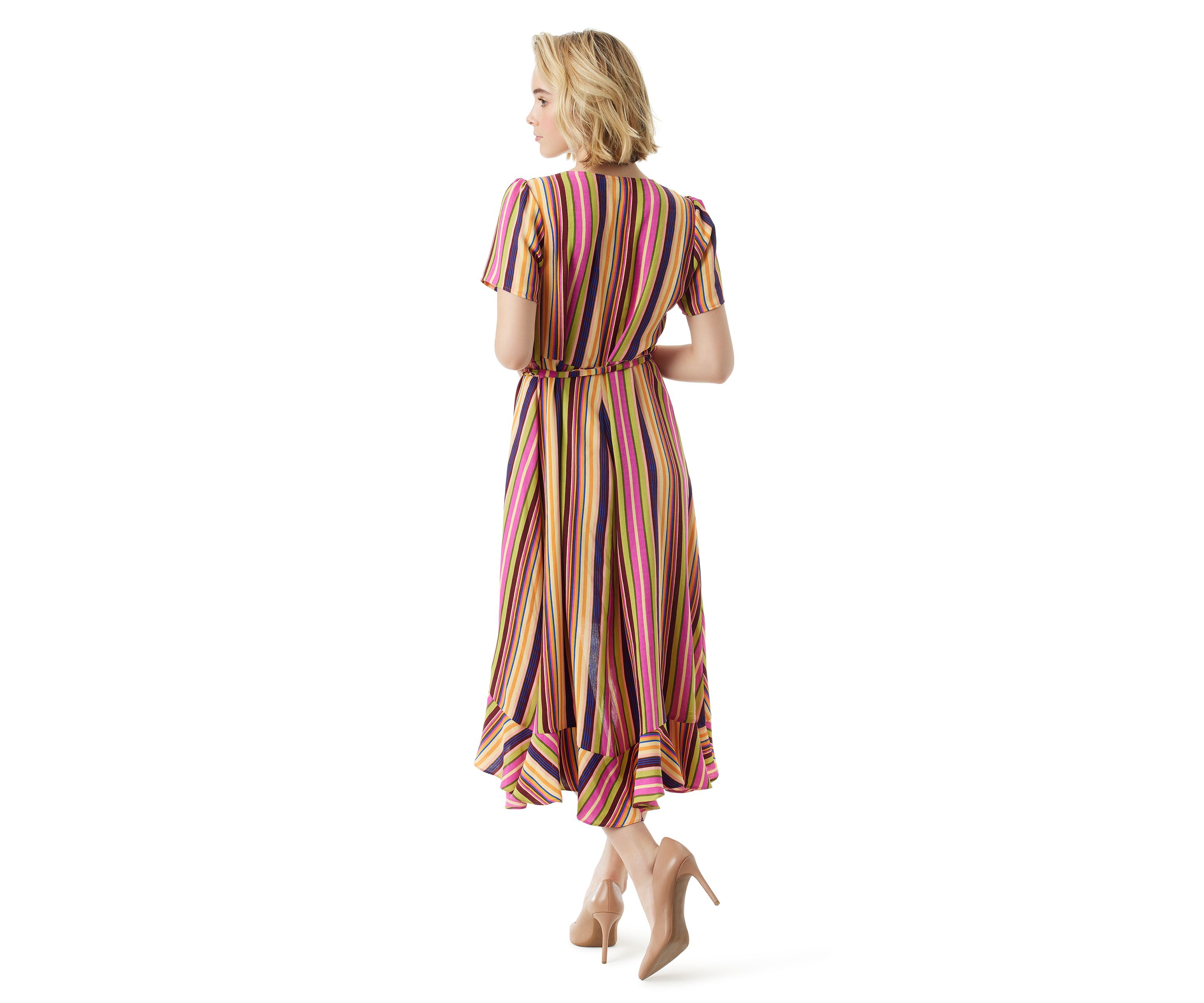 Short Sleeve Ruffle Wrap Stripe Dress 
