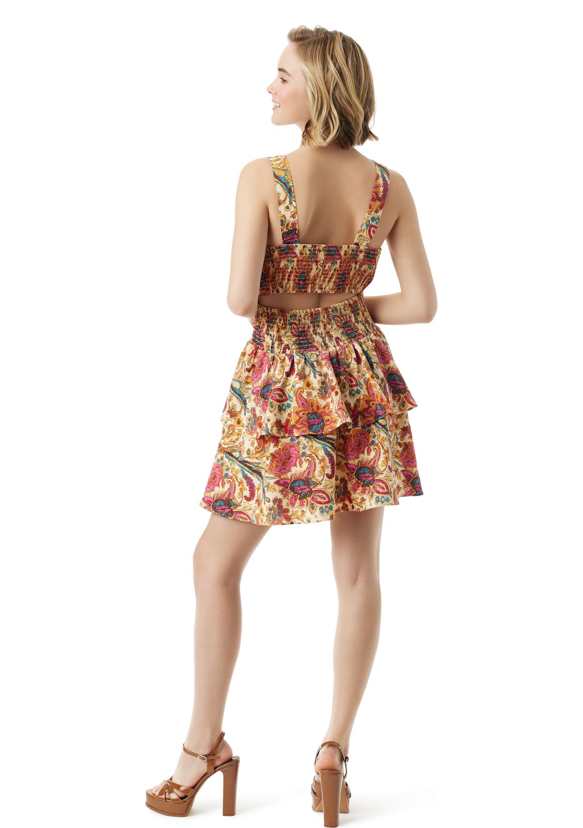 Womens Printed Smock Waist Dress