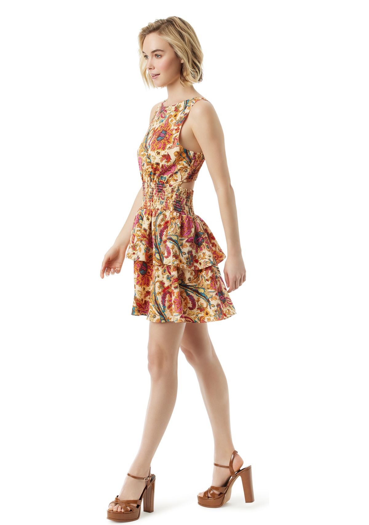 Womens Printed Smock Waist Dress