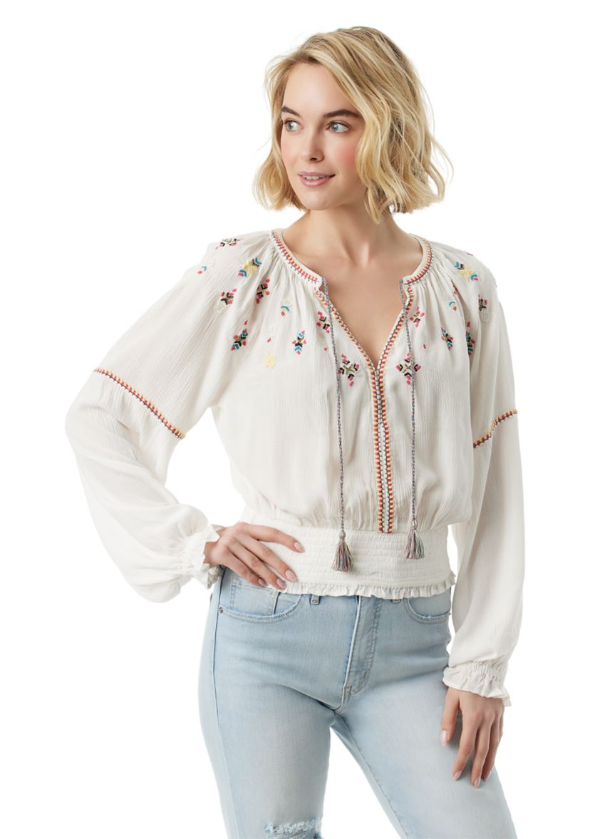 Womens Embellished Peasant Blouse