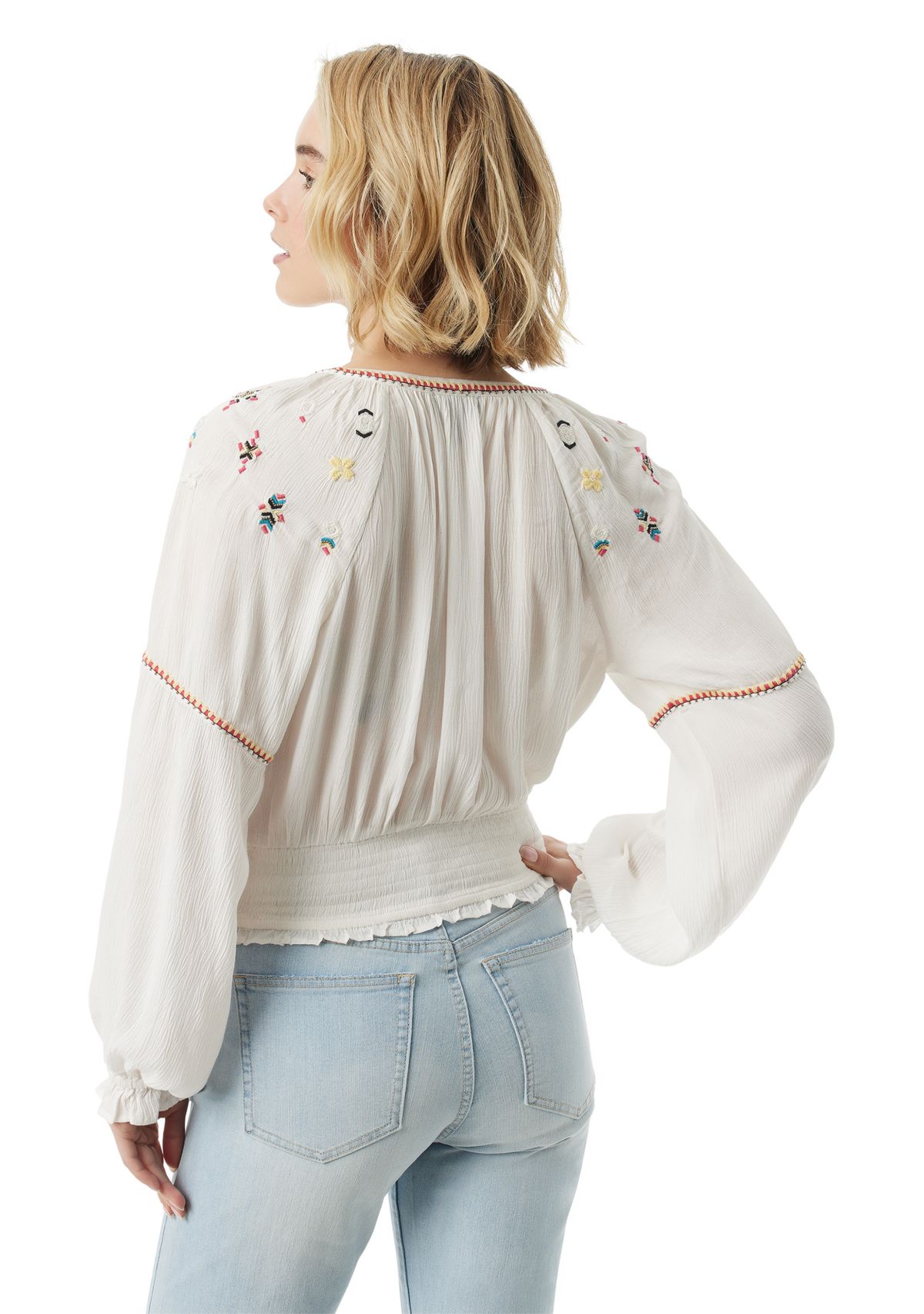 Womens Embellished Peasant Blouse