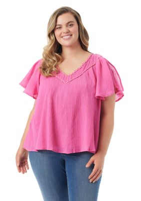 Jessica Simpson Women's Plus Size Serenity V-Neck Blouse, 1X