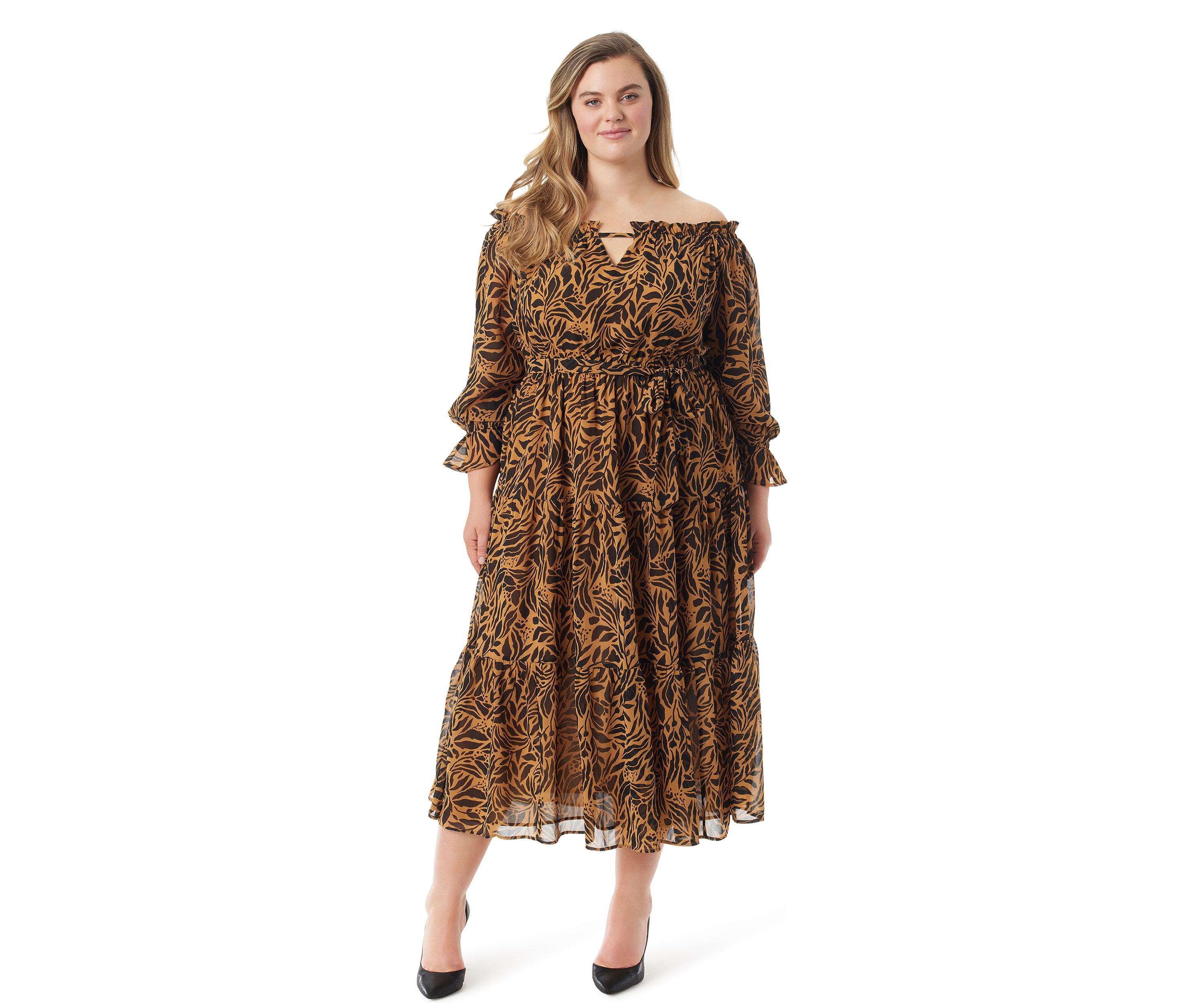 Plus Size Long Sleeve Gateel Maxi Dress