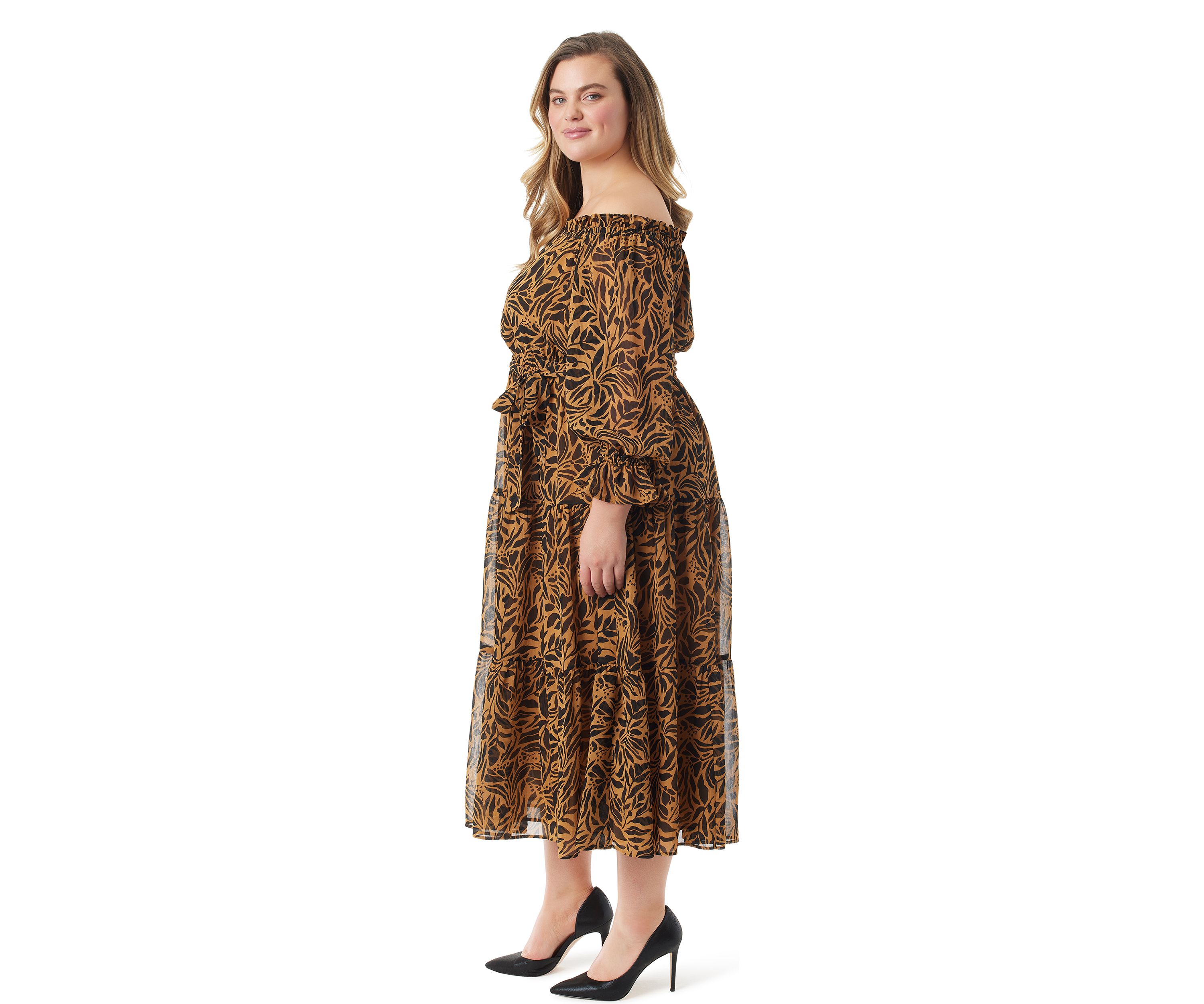 Plus Size Long Sleeve Gateel Maxi Dress