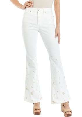 Jessica Simpson Women's Embroidered Charm Flare Jeans, White, 29