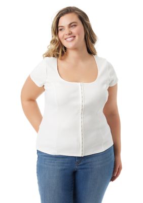 Jessica Simpson Women's Plus Size Ribbed Knit Corset Detail Top