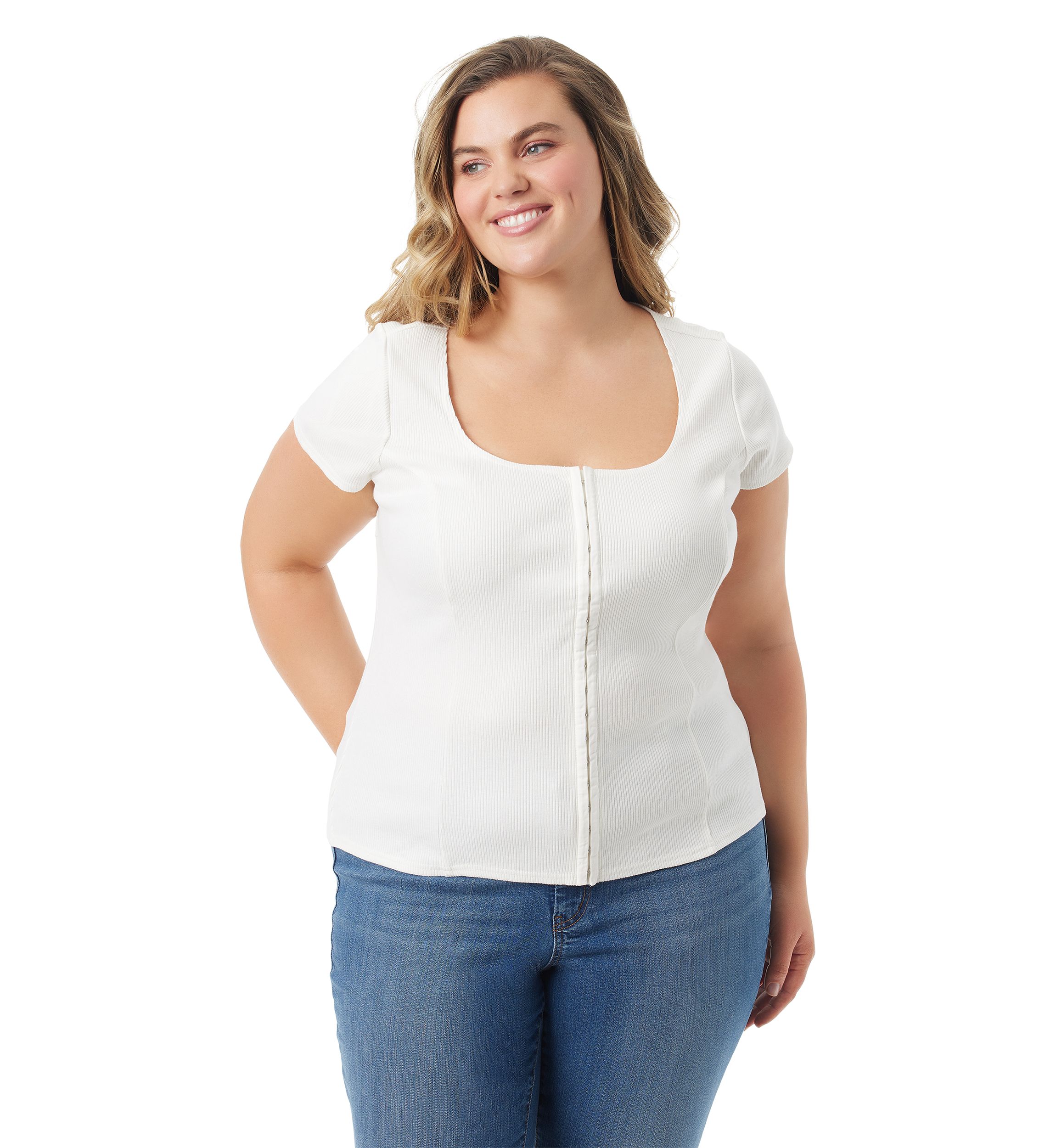 Plus Size Ribbed Knit Corset Detail Top