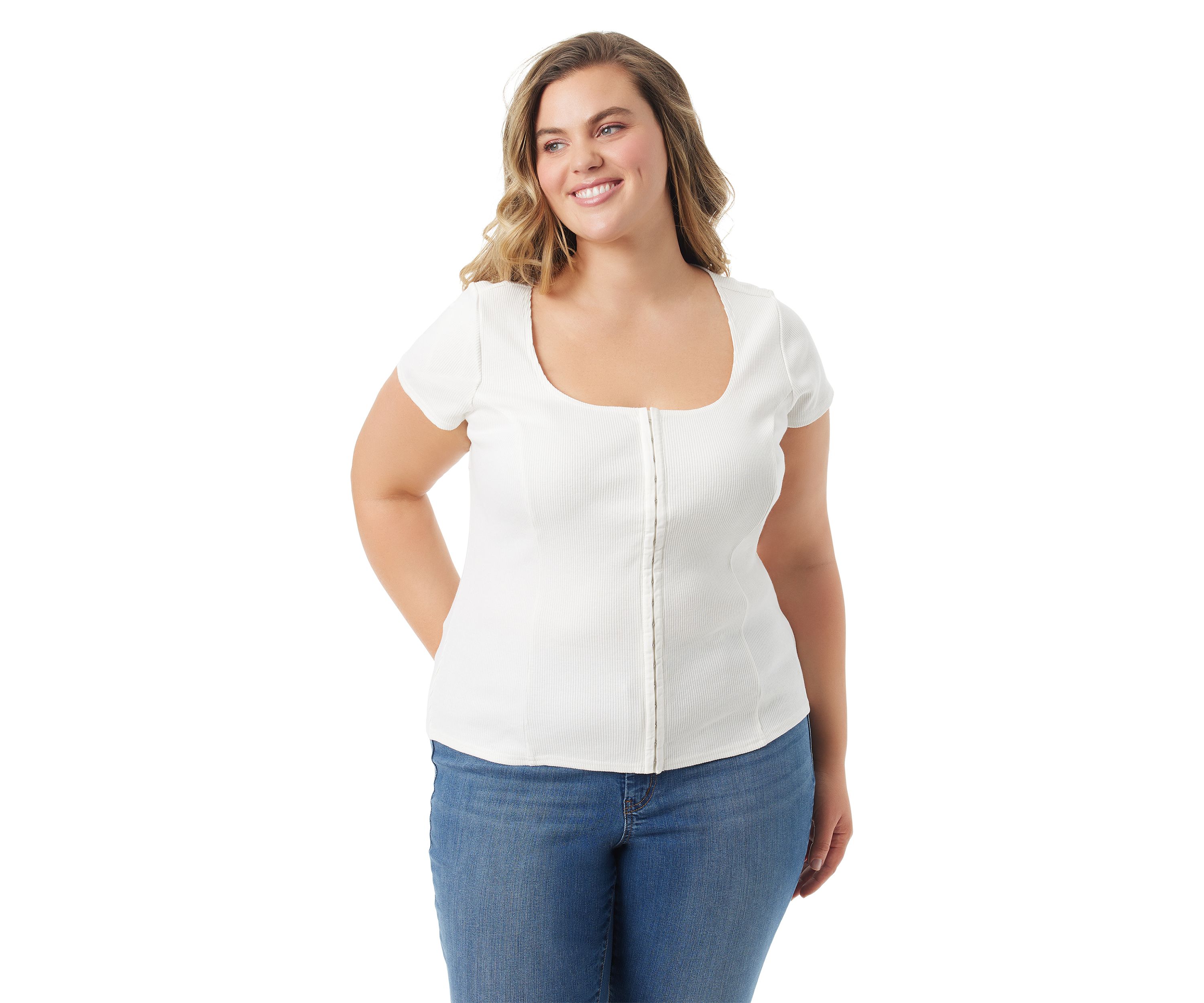 Plus Size Ribbed Knit Corset Detail Top