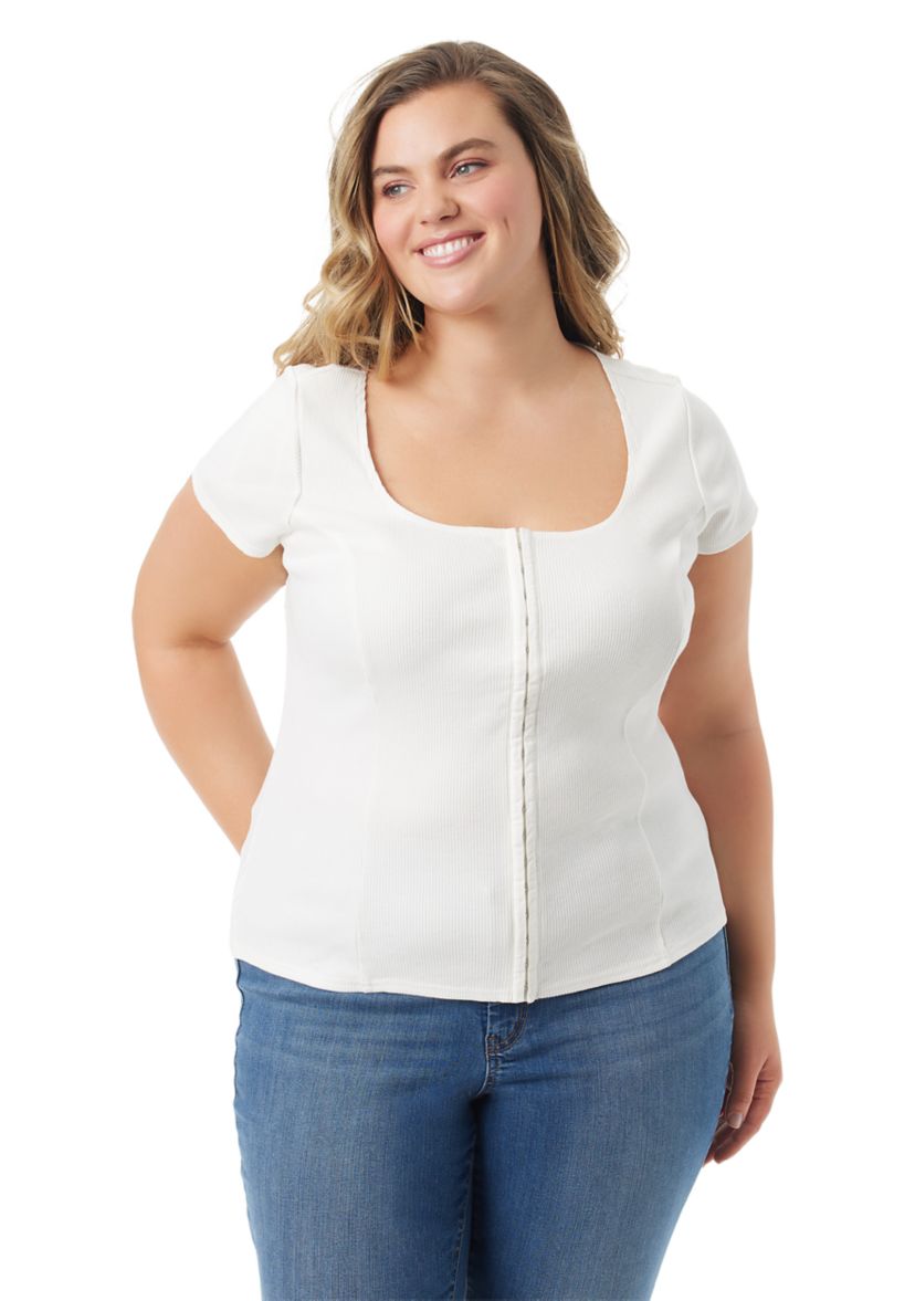 Plus Size Ribbed Knit Corset Detail Top