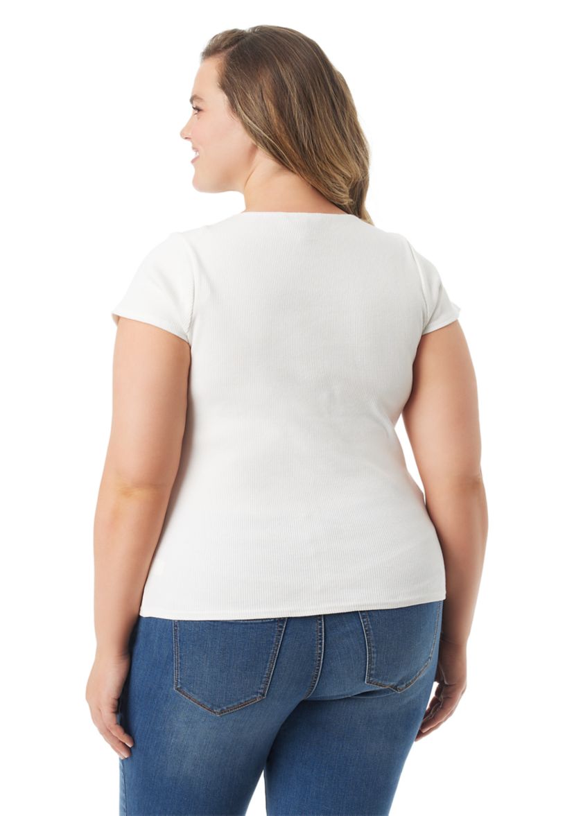 Plus Size Ribbed Knit Corset Detail Top