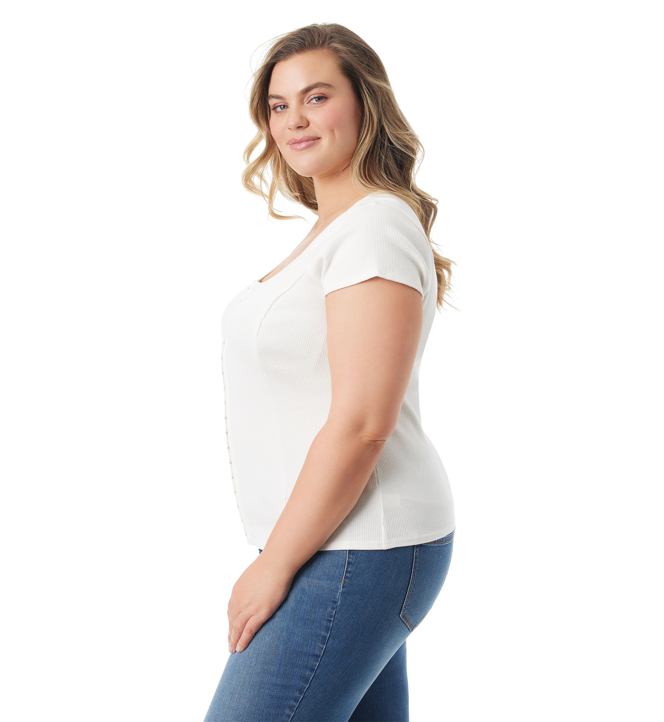 Plus Size Ribbed Knit Corset Detail Top