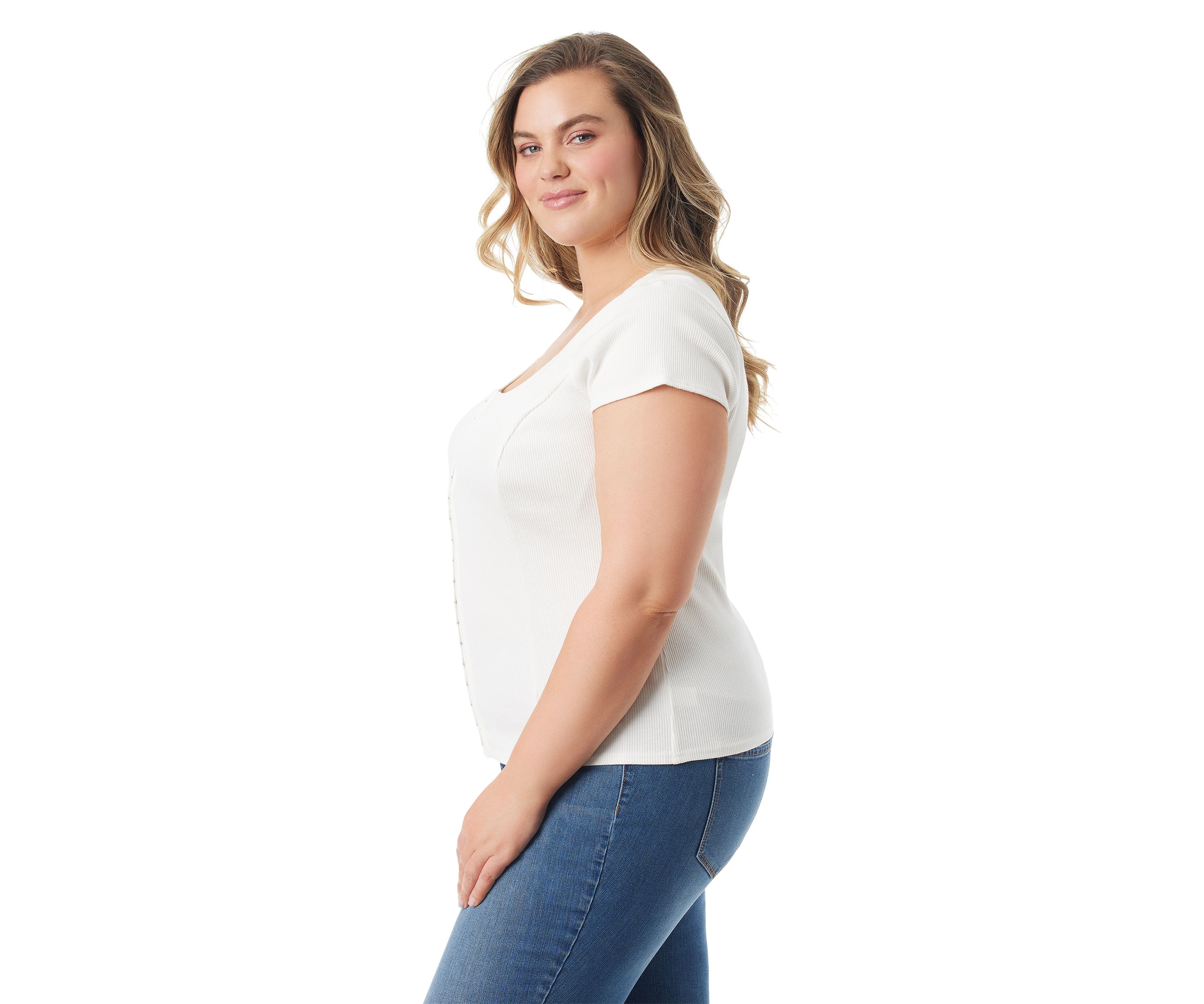 Plus Size Ribbed Knit Corset Detail Top