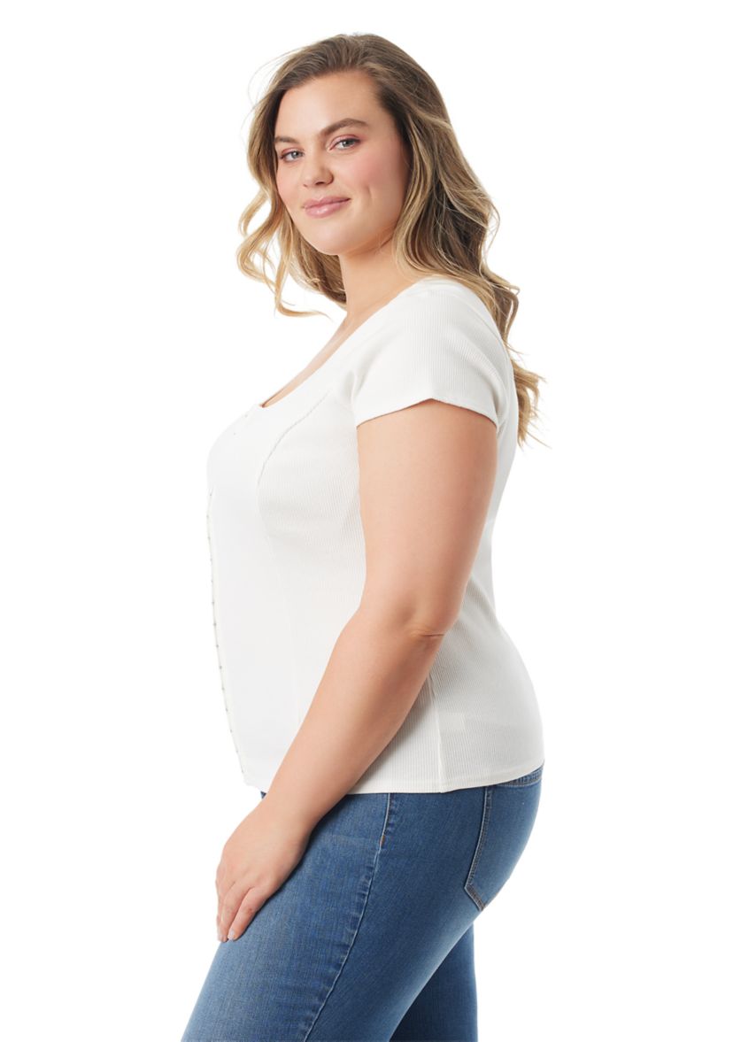 Plus Size Ribbed Knit Corset Detail Top