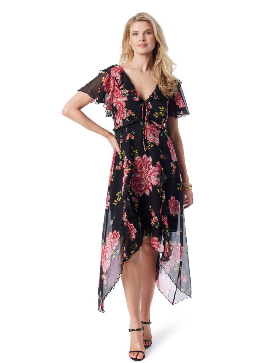 Womens Sleeveless Handkerchief Hem Midi Dress