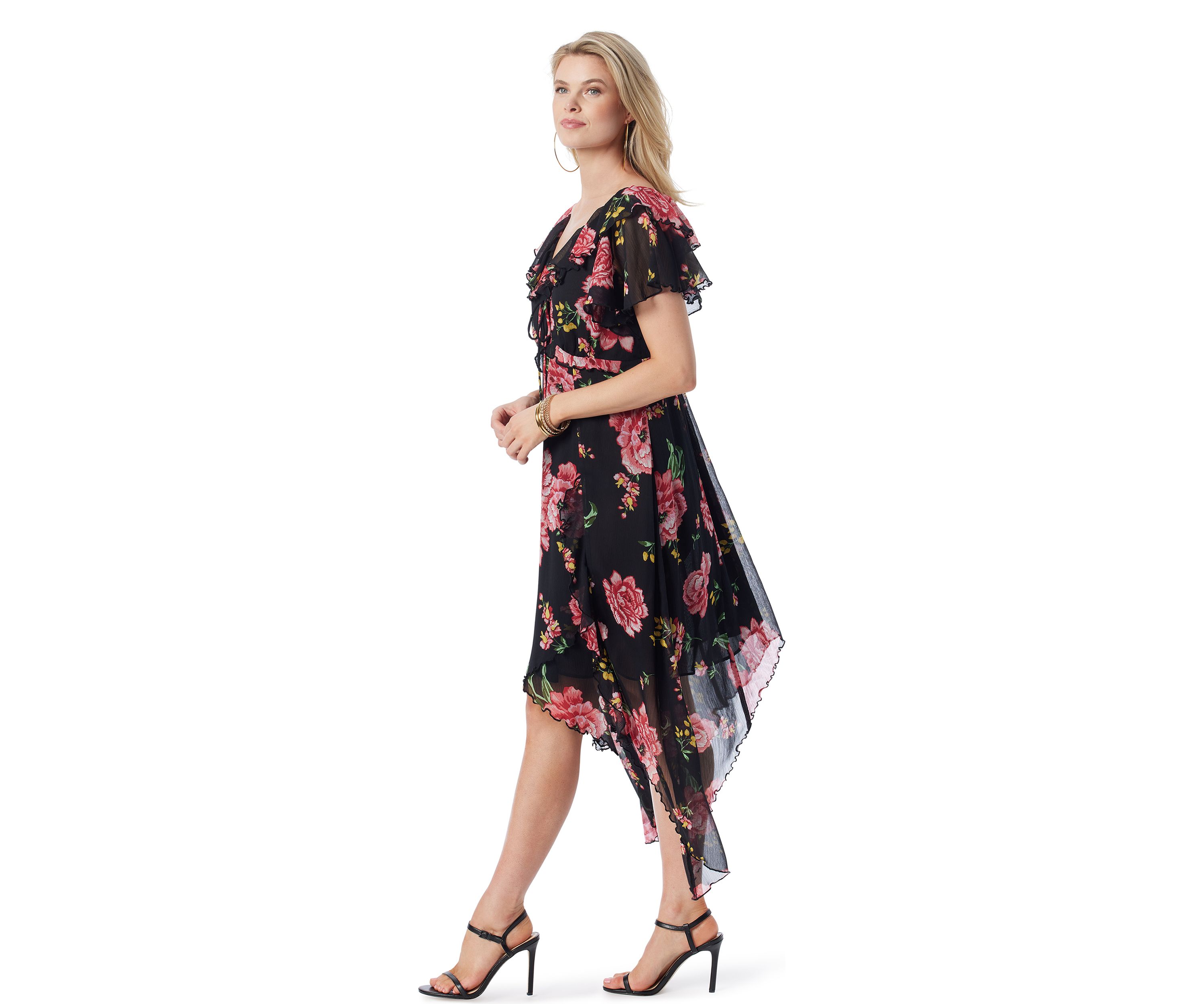 Womens Sleeveless Handkerchief Hem Midi Dress
