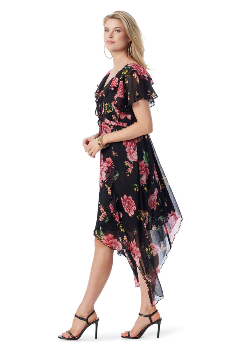 Womens Sleeveless Handkerchief Hem Midi Dress