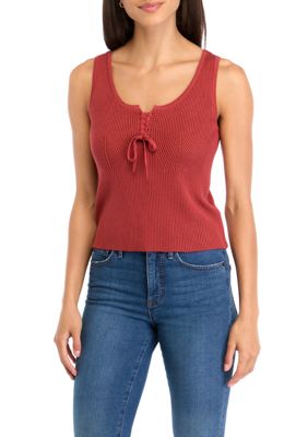 Jessica Simpson Women's Johanna Lace Front Sweater Tank Top, XL