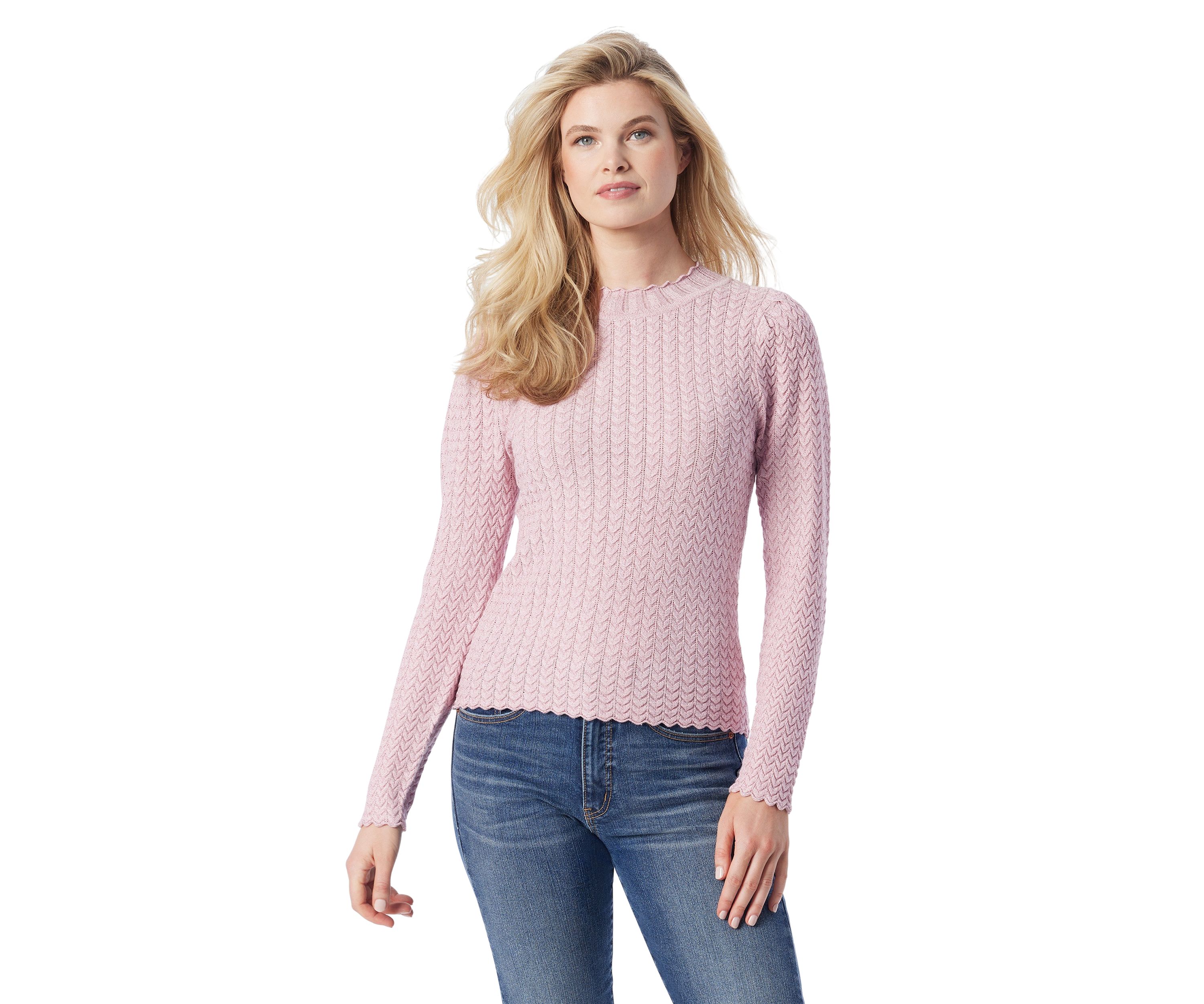 Camilla Mock Neck Pointelle Sweater with Scallop Trim