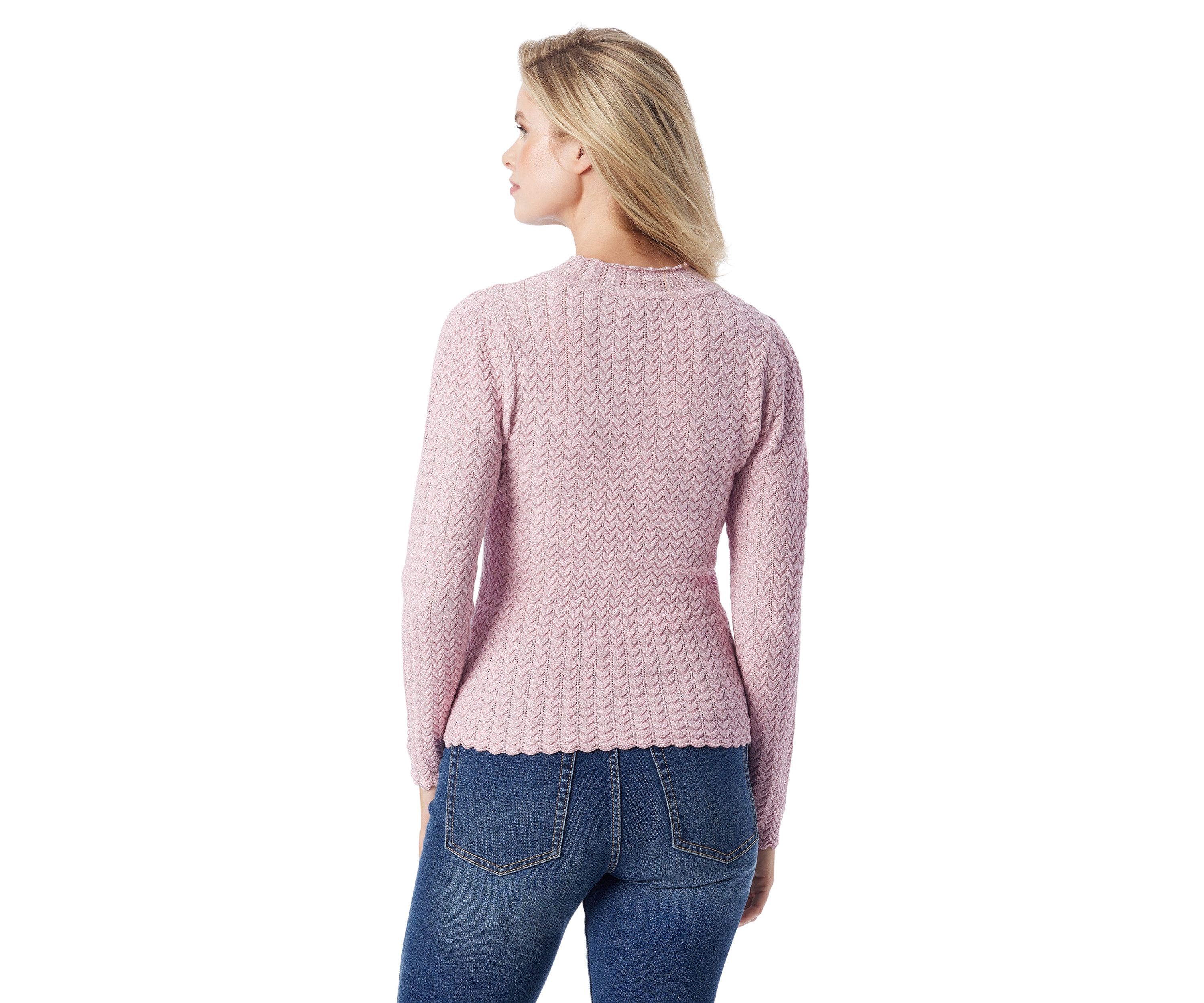 Camilla Mock Neck Pointelle Sweater with Scallop Trim