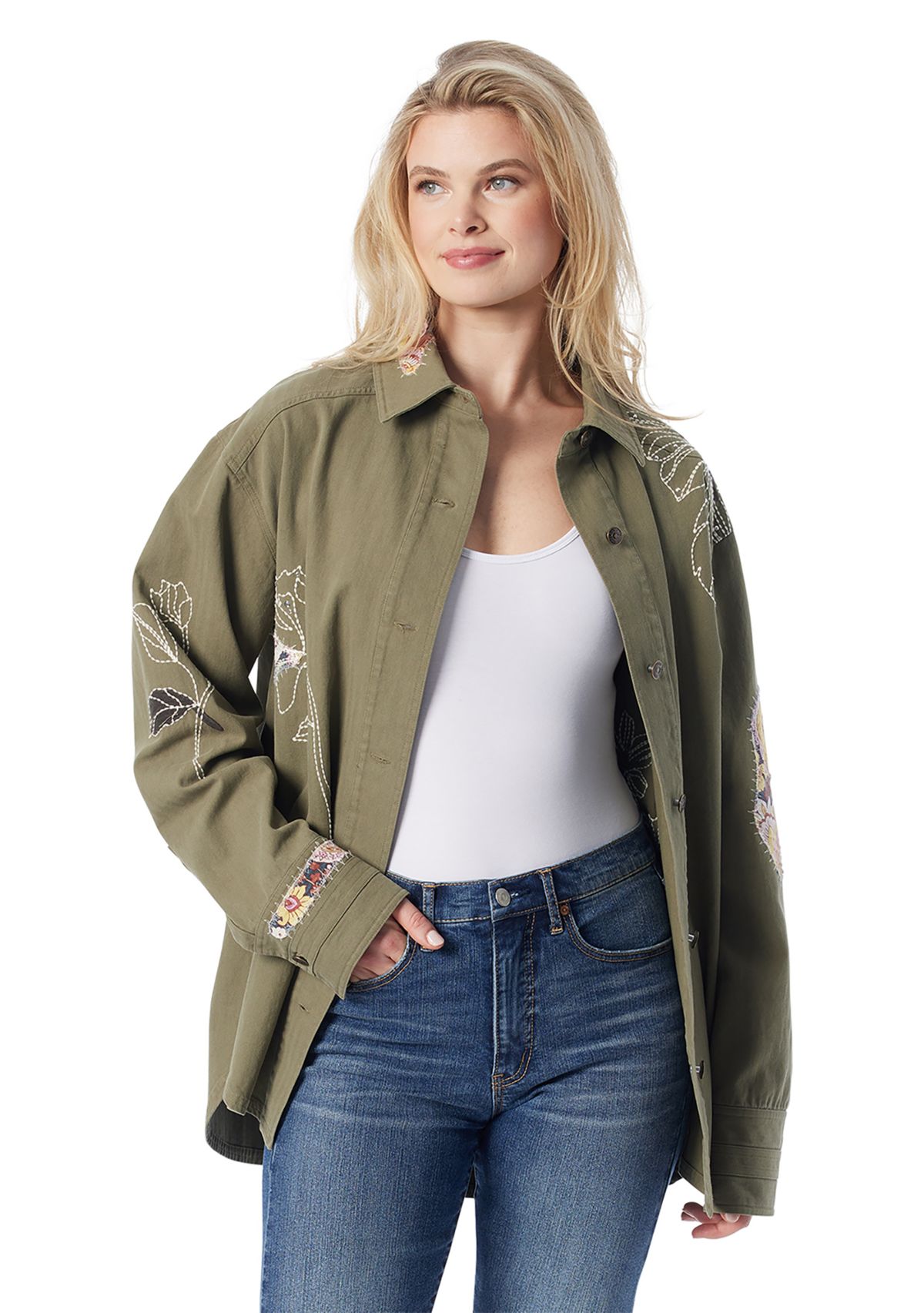 Womens Embroidered Shacket 