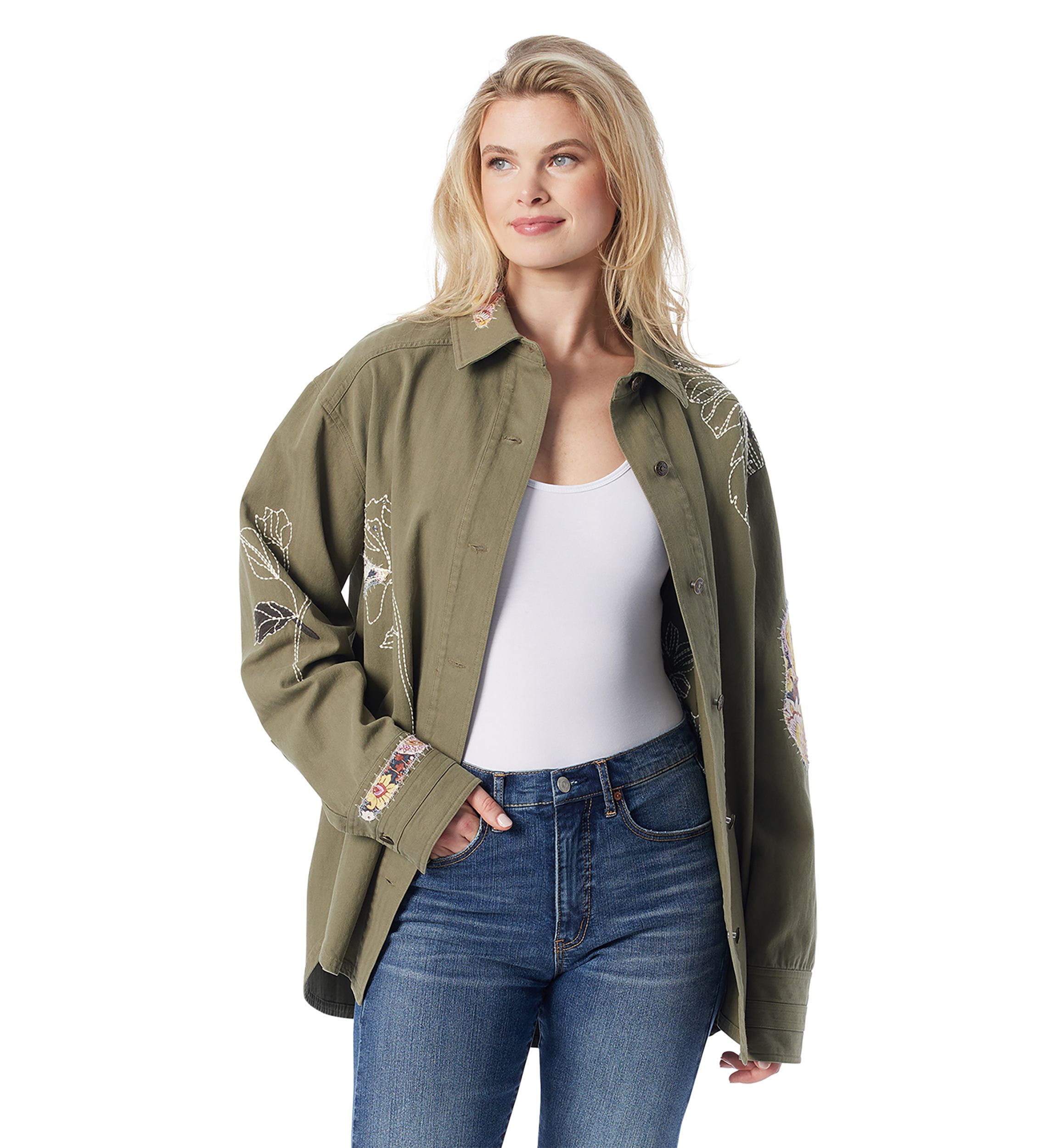 Womens Embroidered Shacket 