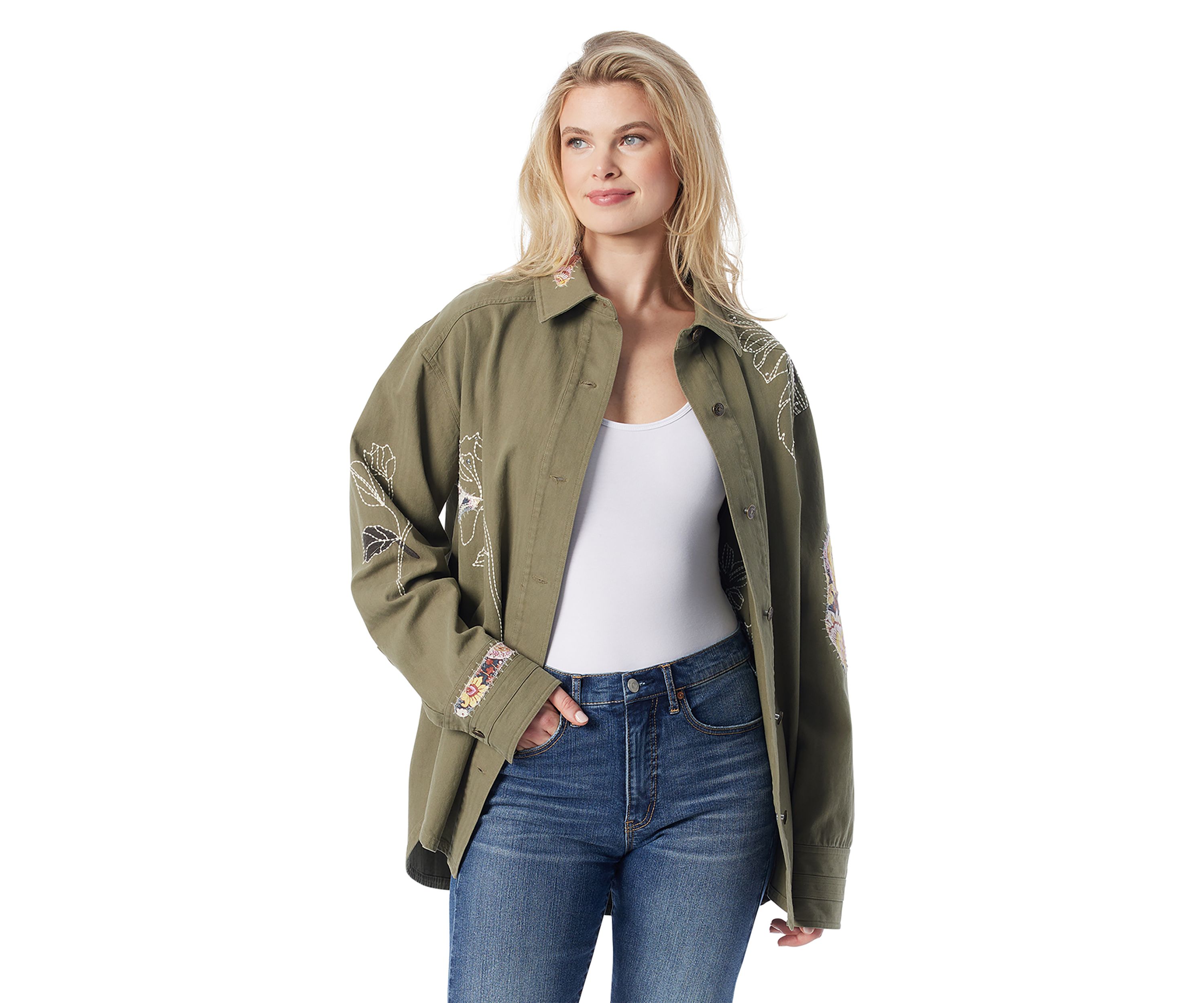 Womens Embroidered Shacket 