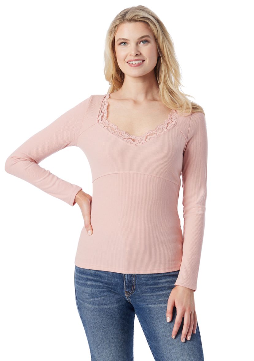 Abbey Lace Trim Long Sleeve Knit Top